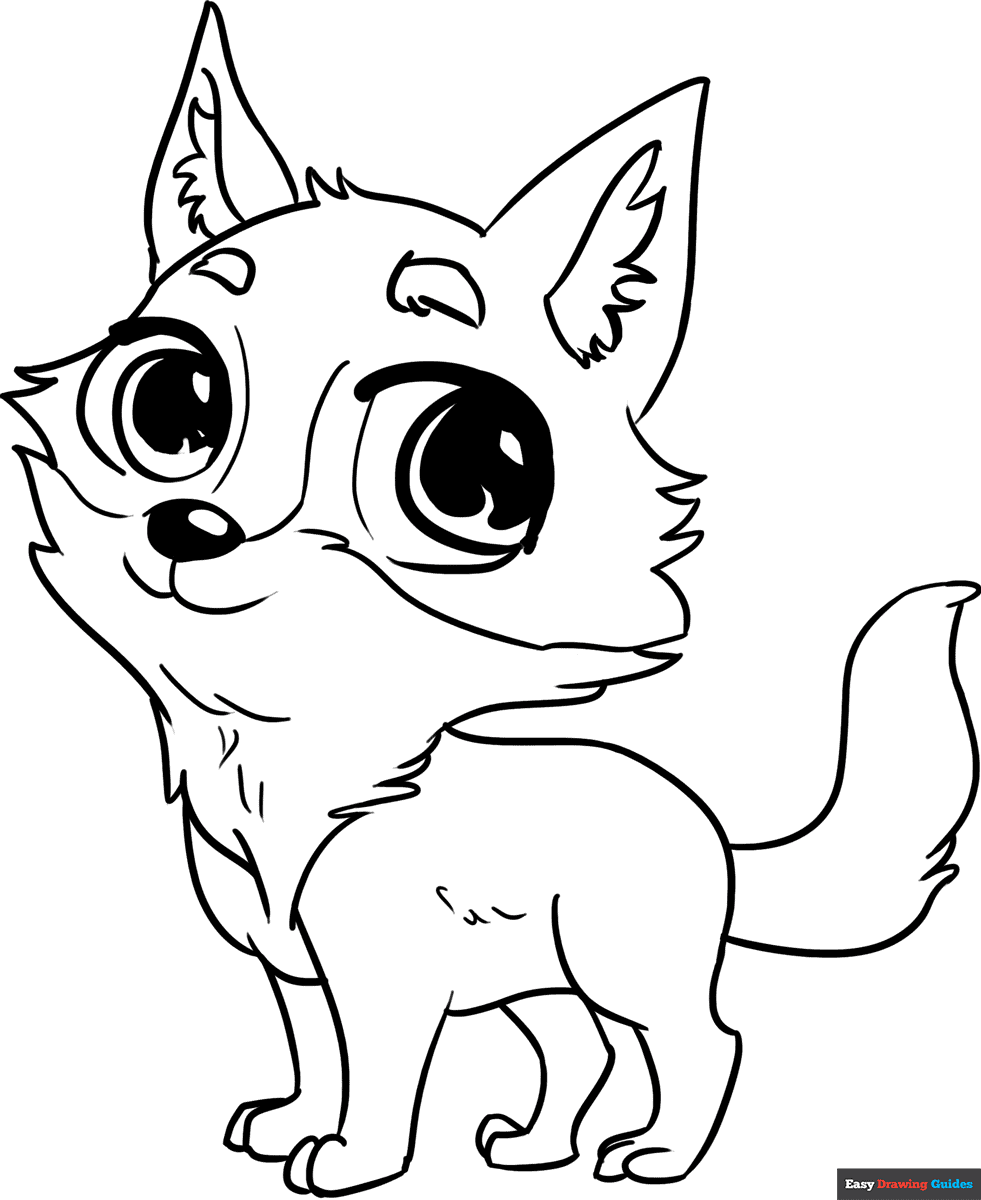 Chibi Wolf Coloring Page Easy Drawing Guides