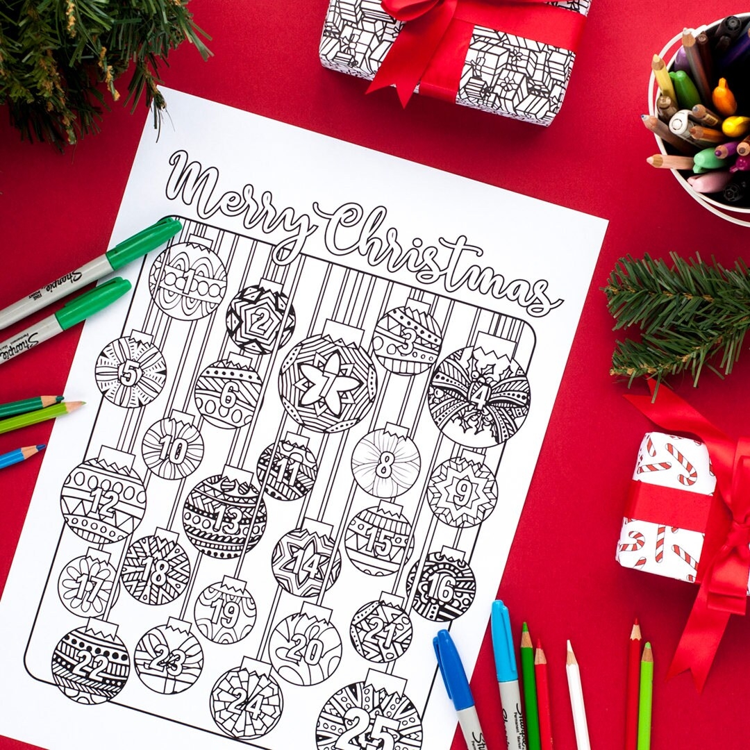 Christmas Coloring Advent Calendar Printable 8 5x11 PDF Download Xmas Coloring Page Countdown For Kids And Adults Etsy UK
