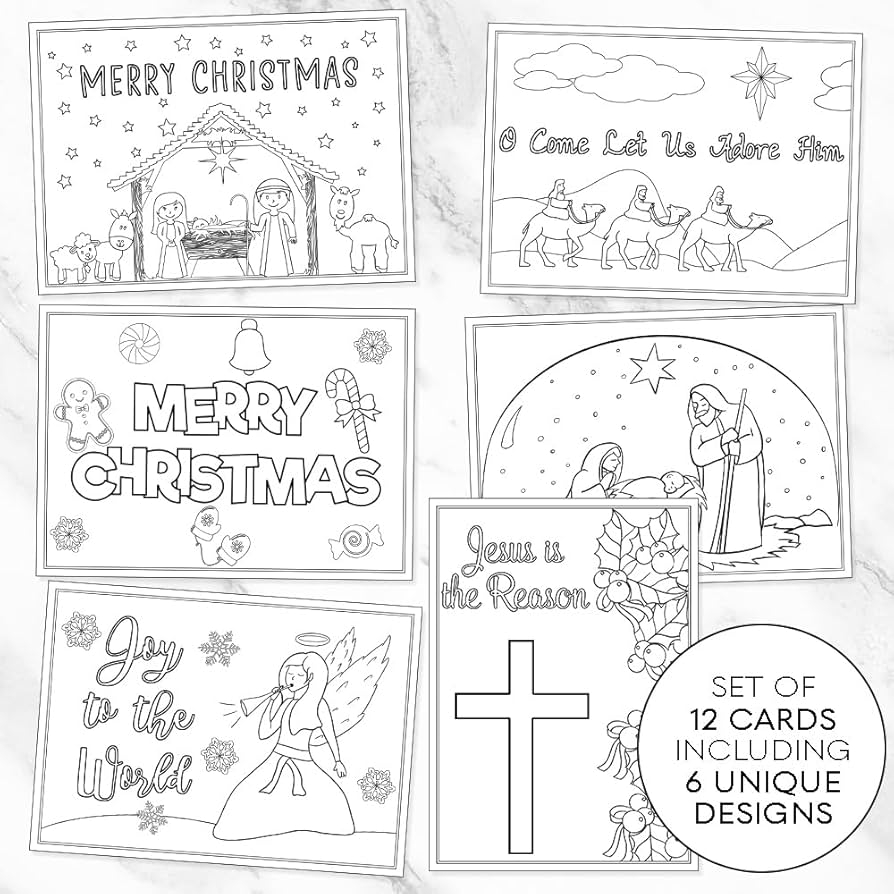 Christmas Greeting Cards Coloring Holiday Greetings Jesus Is The Reason Christian Religious Coloring Pages Cards Bible Flat Cards Kids Grandchildren Assortment Pack Pack Of 12 Amazon de Stationery Office Supplies