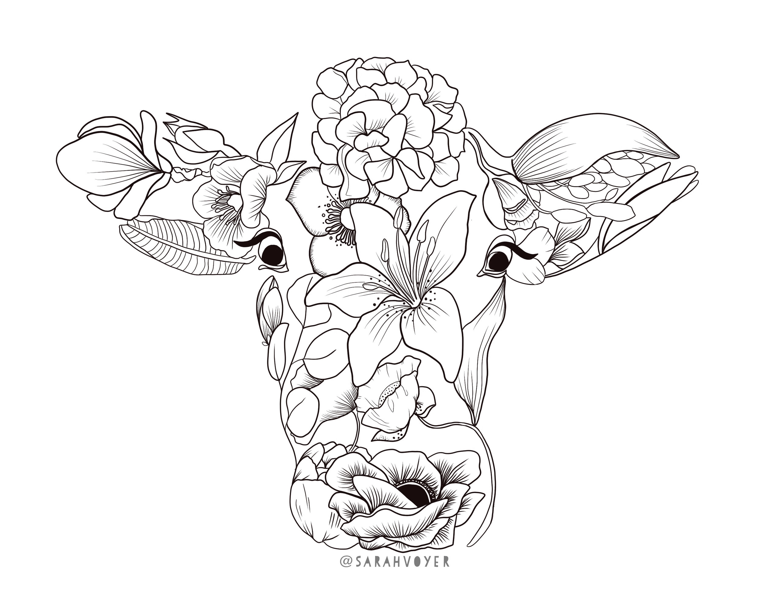 Coloring Book Flower Cow FREE Download Sarah Voyer