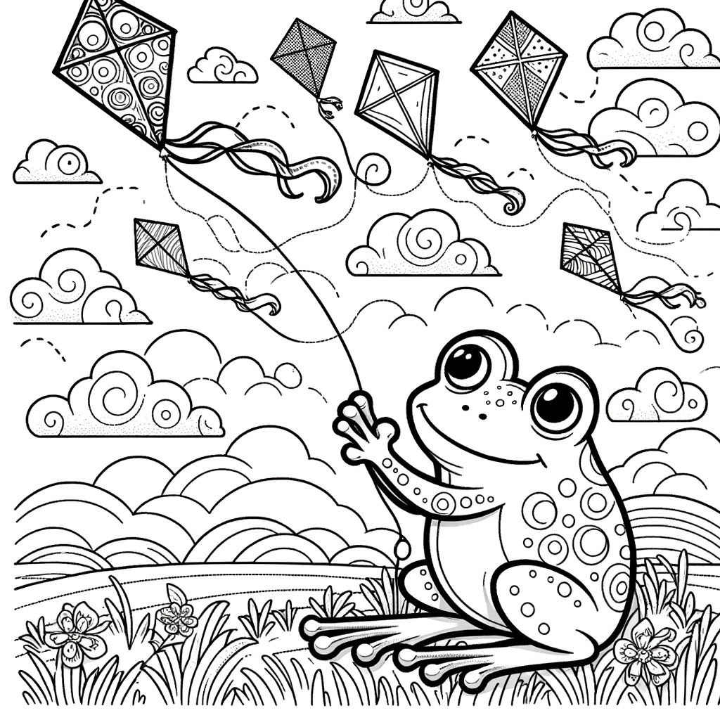Coloring Page Frog Kite Adventure Free Printable Color Page For Kids