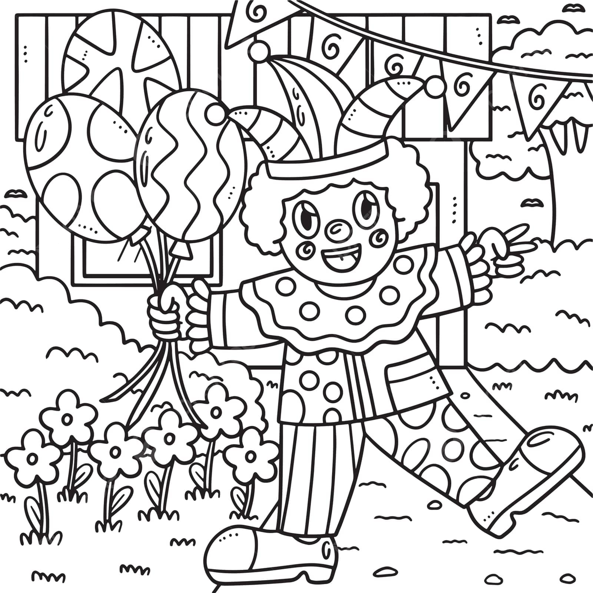 Coloring Page Of A Birthday Clown Holding A Balloon For Children Vector Balloon Drawing Birthday Drawing Ring Drawing PNG And Vector With Transparent Background For Free Download