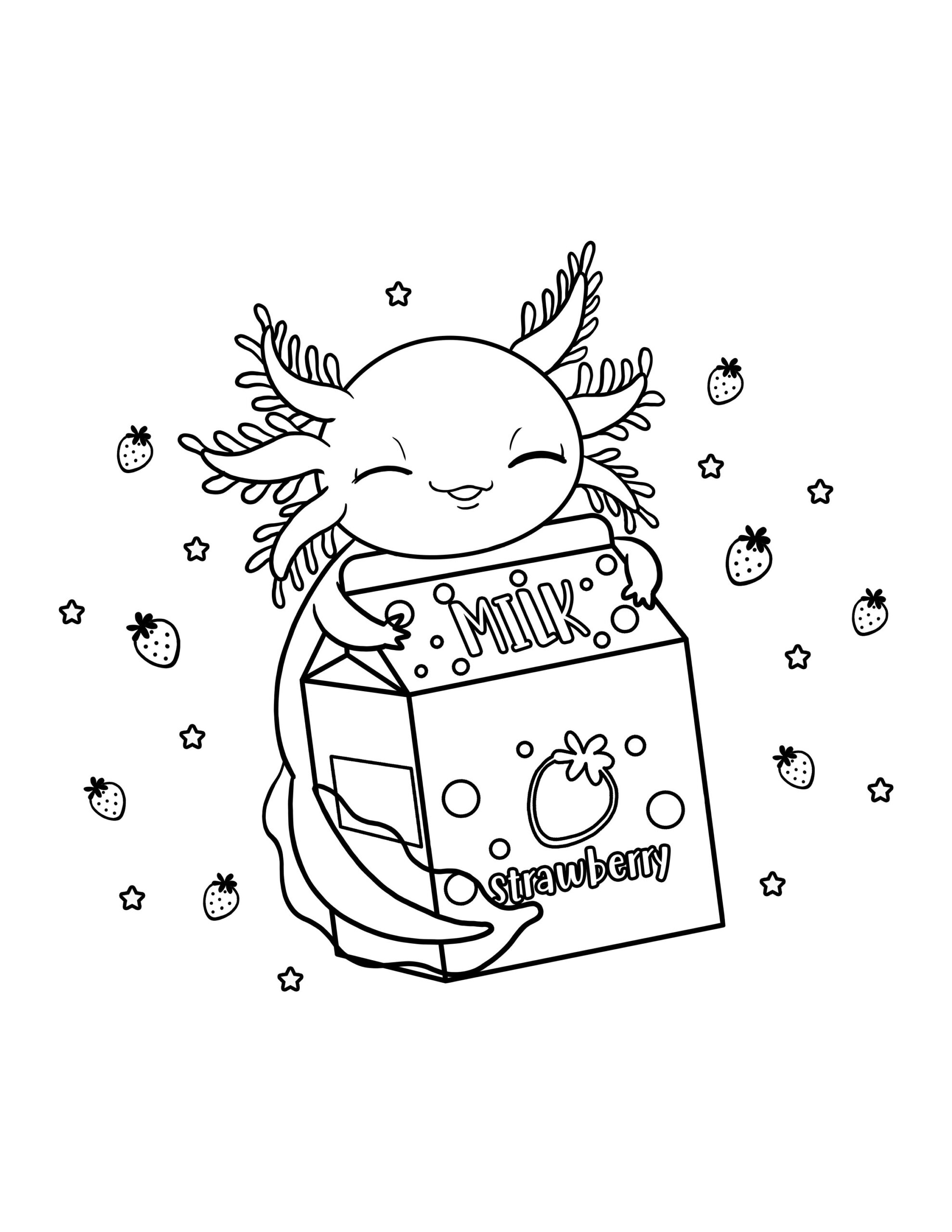 Cute Axolotl Coloring Page Digital Download Axolotls Kawaii Kids Printable