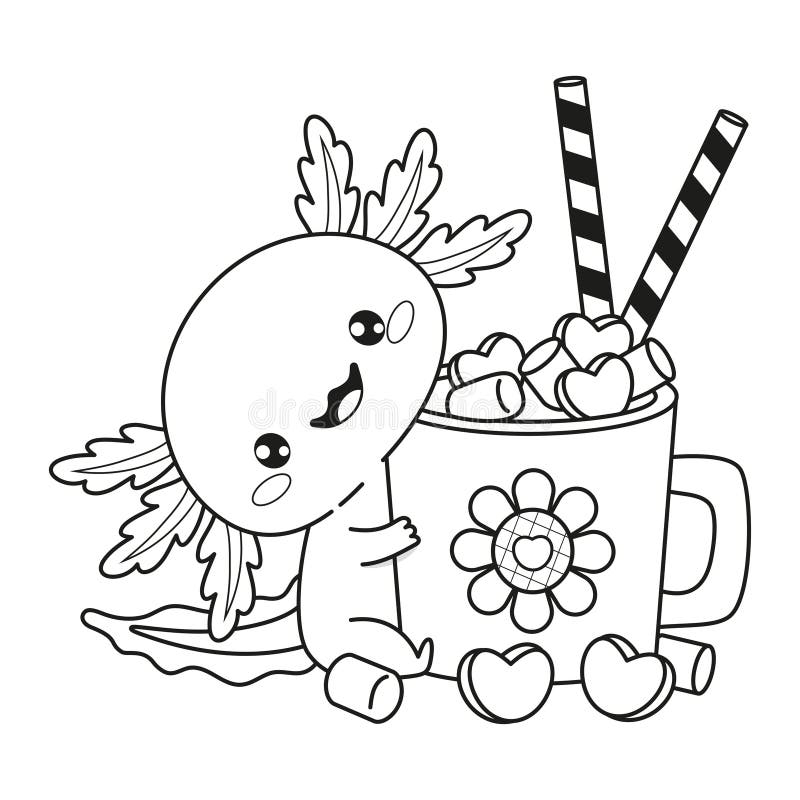 Kawaii Axolotl Coloring Page Free
