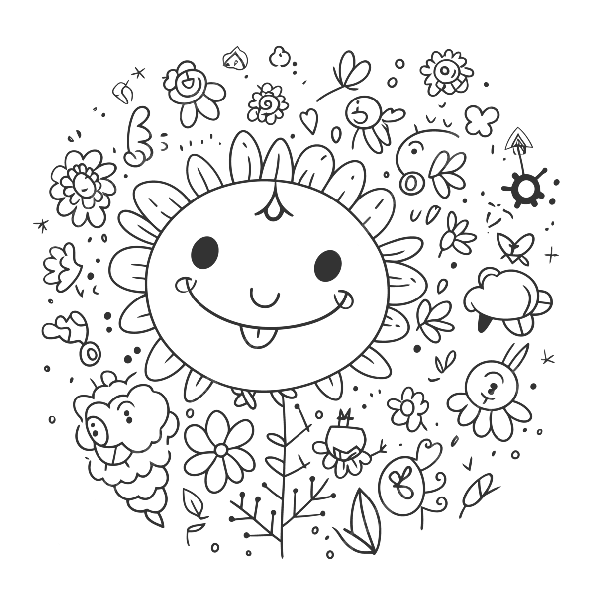 Cute Doodle Coloring Page With A Round Sun In The Middle Outline Sketch Drawing Vector Sun Drawing Wing Drawing Ring Drawing PNG And Vector With Transparent Background For Free Download