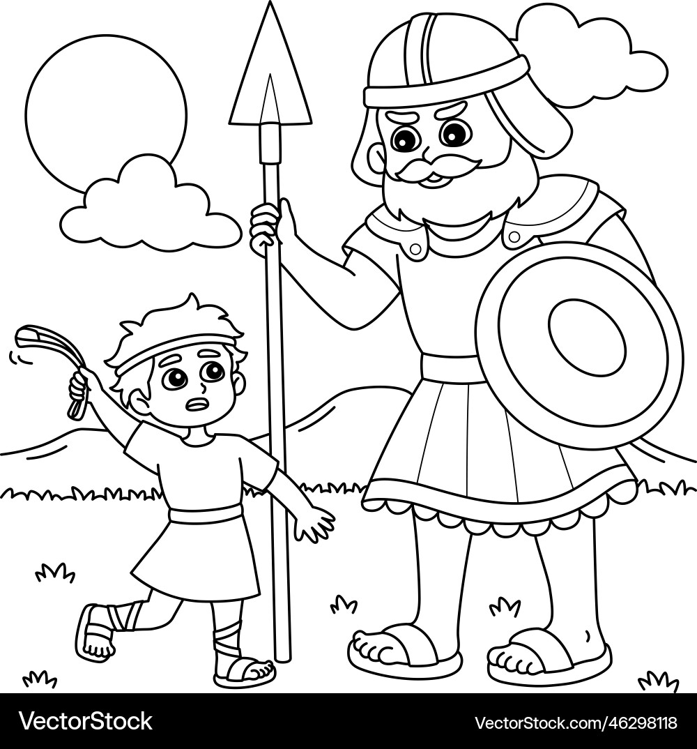 David And Goliath Coloring Page For Kids Vector Image