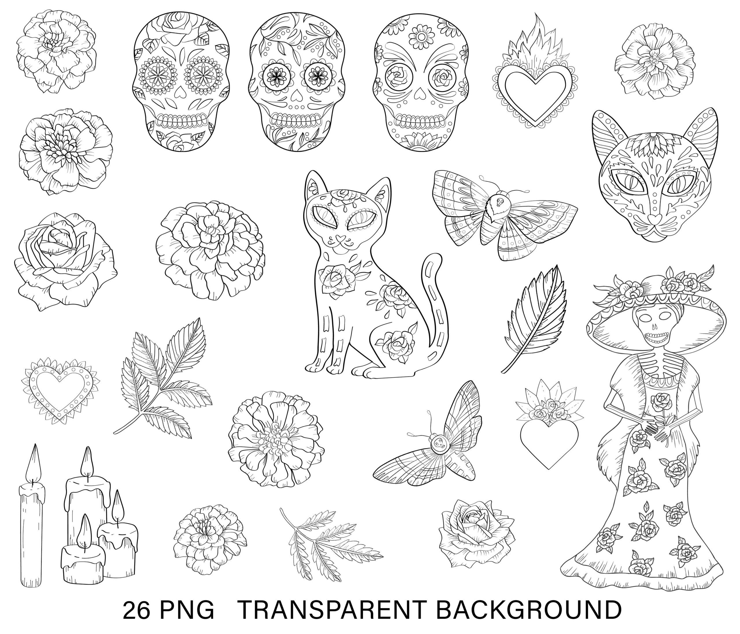 Day Of The Dead Coloring Page Dia De Los Muertos Clipart By Svetlana Sintcova TheHungryJPEG