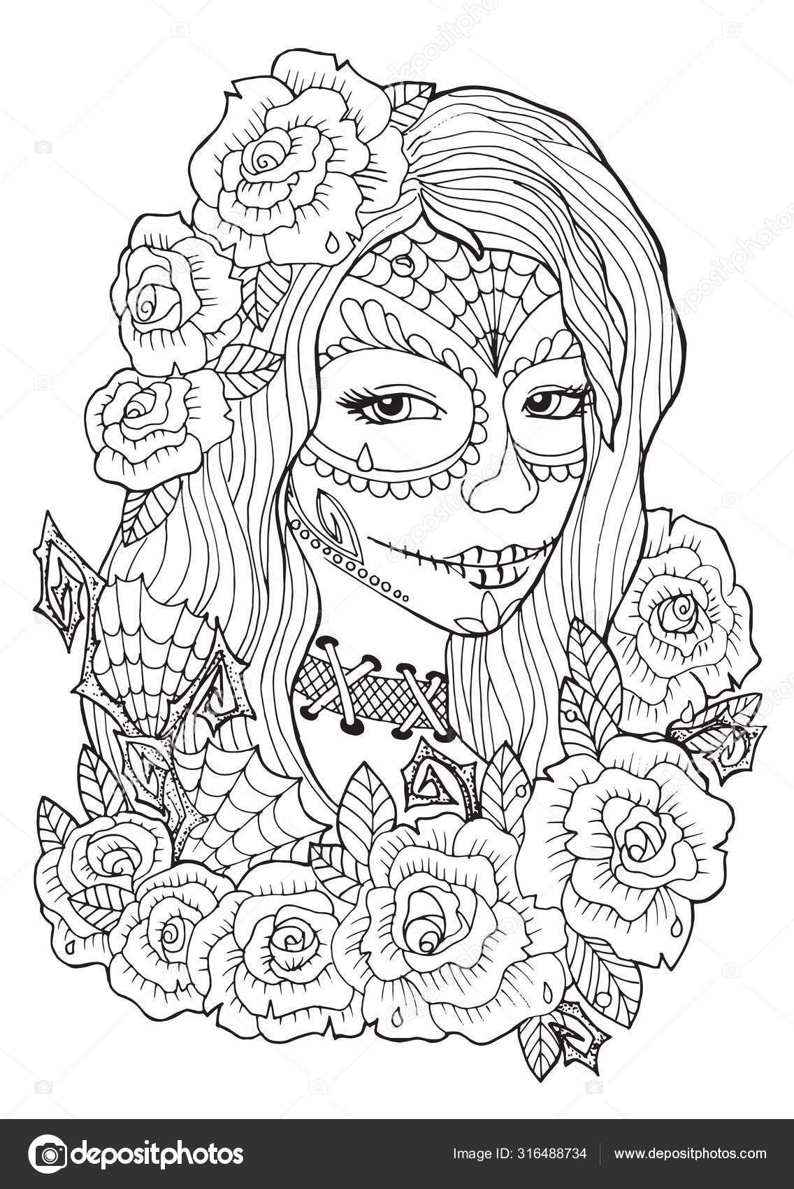 Day Of The Dead Coloring Pages For Adults Stock Vector By SnowKat 316488734