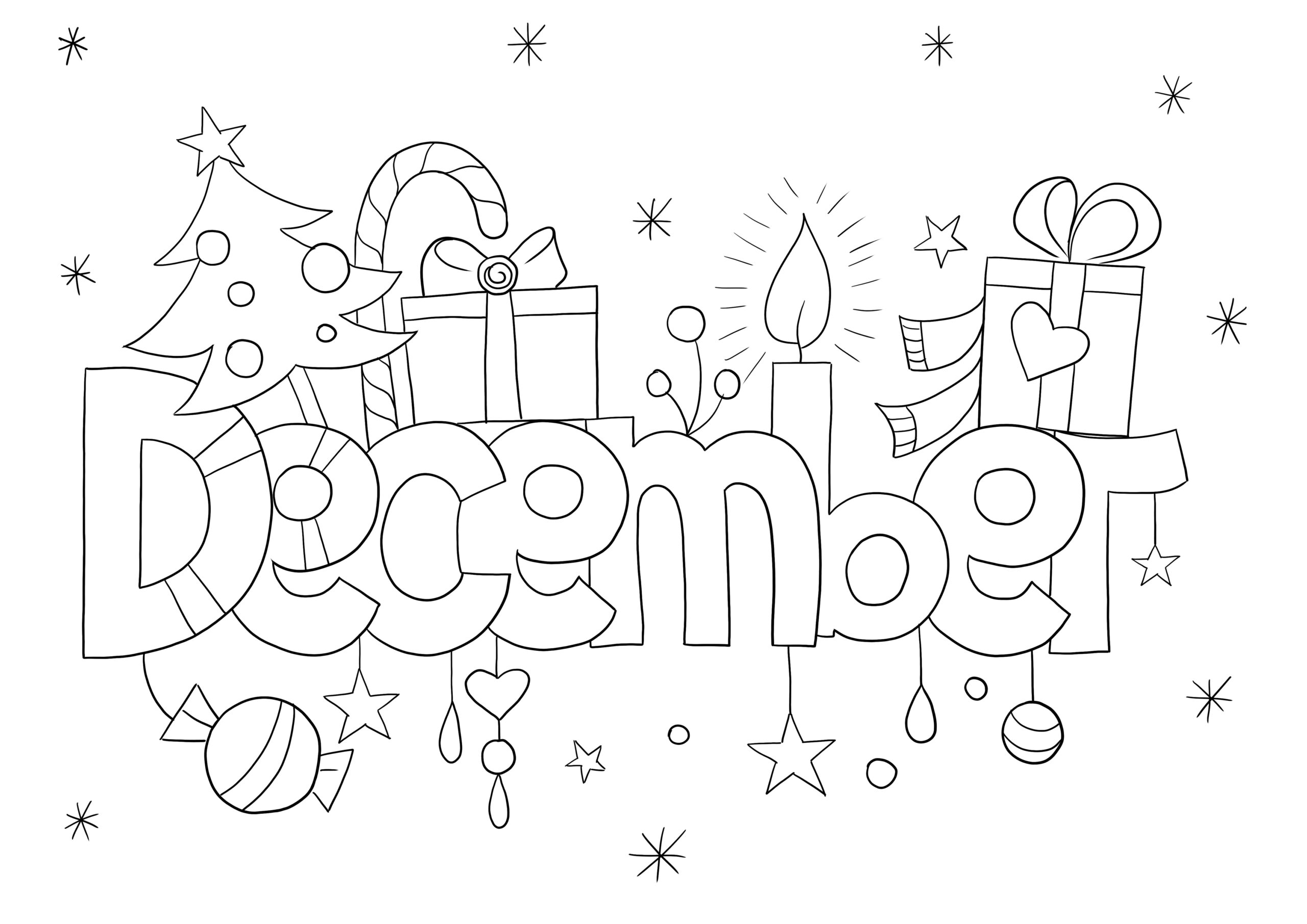 December Month Image To Print And Color For Free