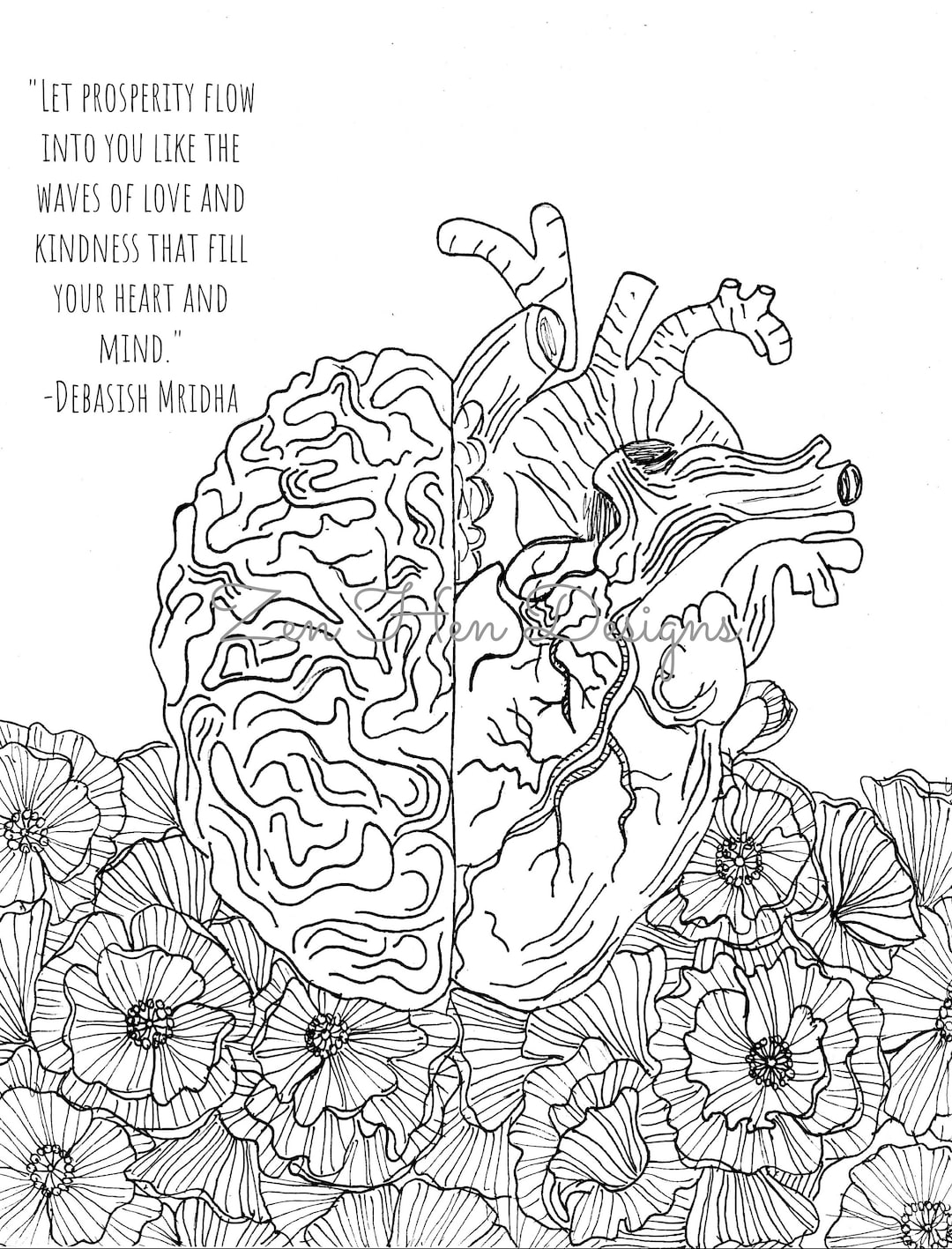 Digital Printable HUMAN ANATOMY Coloring Page Brain And Heart Hand Drawn Adult Coloring Pages Color Your Own PDF Sheet For Science Lovers Etsy