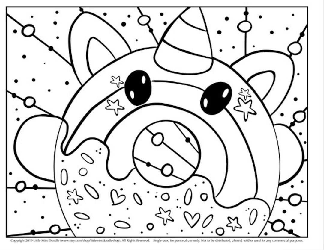 Donutcorn Doodle Printable Cute Kawaii Coloring Page For Kids And Adults Etsy UK