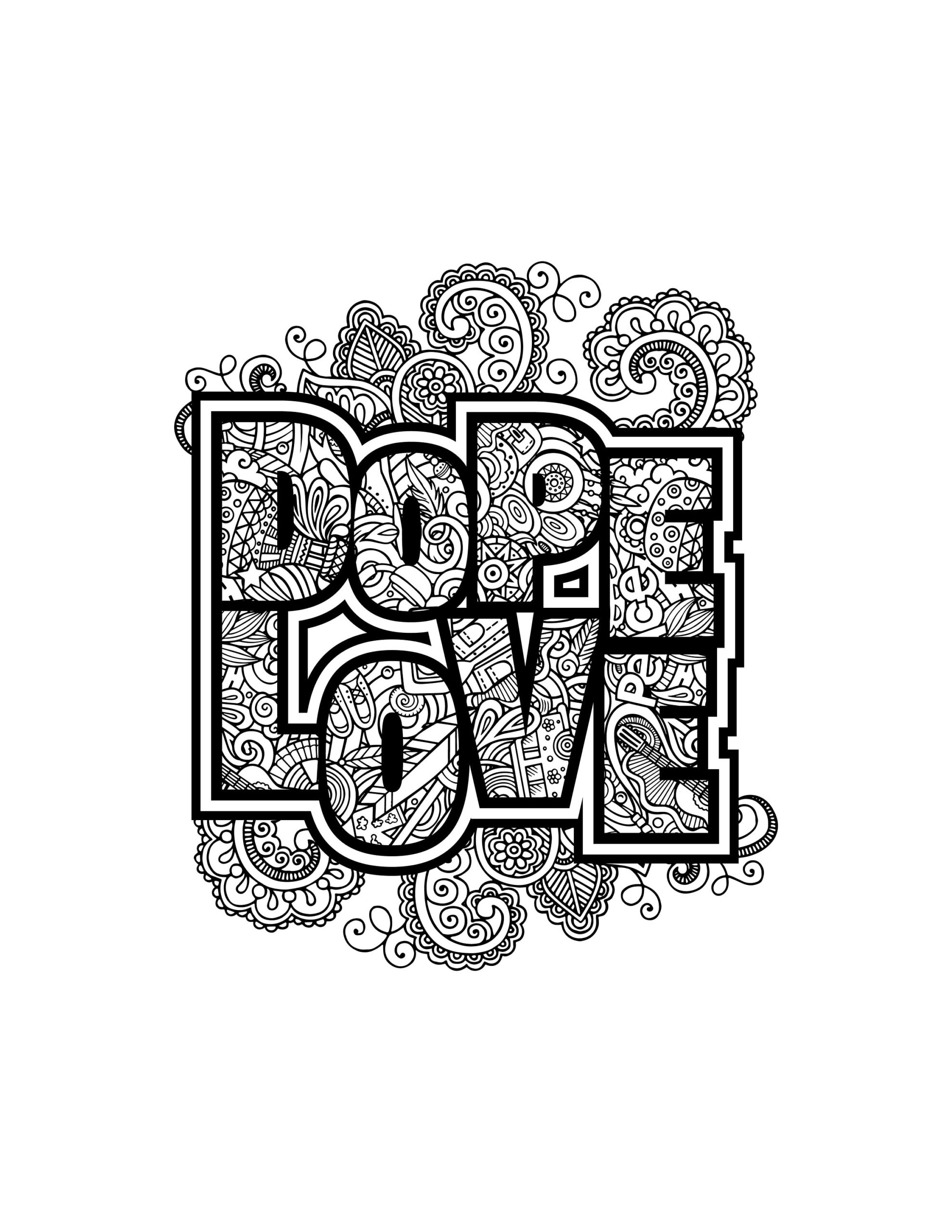 Dope Love Printable PDF Digital Download Trippy Coloring Page 