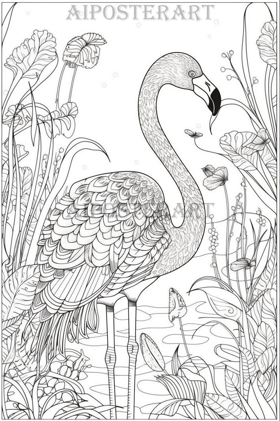 Elegant Flamingo Coloring Page For Adults Printable Flamingo 