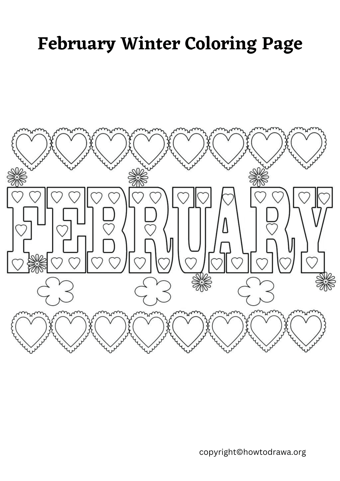 February Winter Coloring Page For Kids Free Printable 