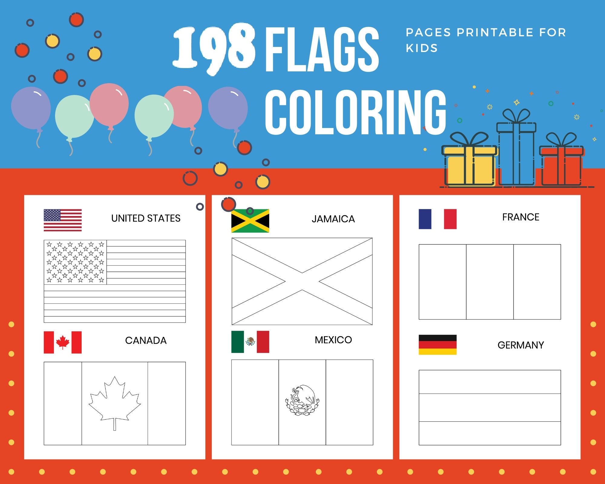 Flags Coloring Pages Printable For Kids PDF File US Letter Instant Download KDP Coloring Book For Kids Etsy Canada
