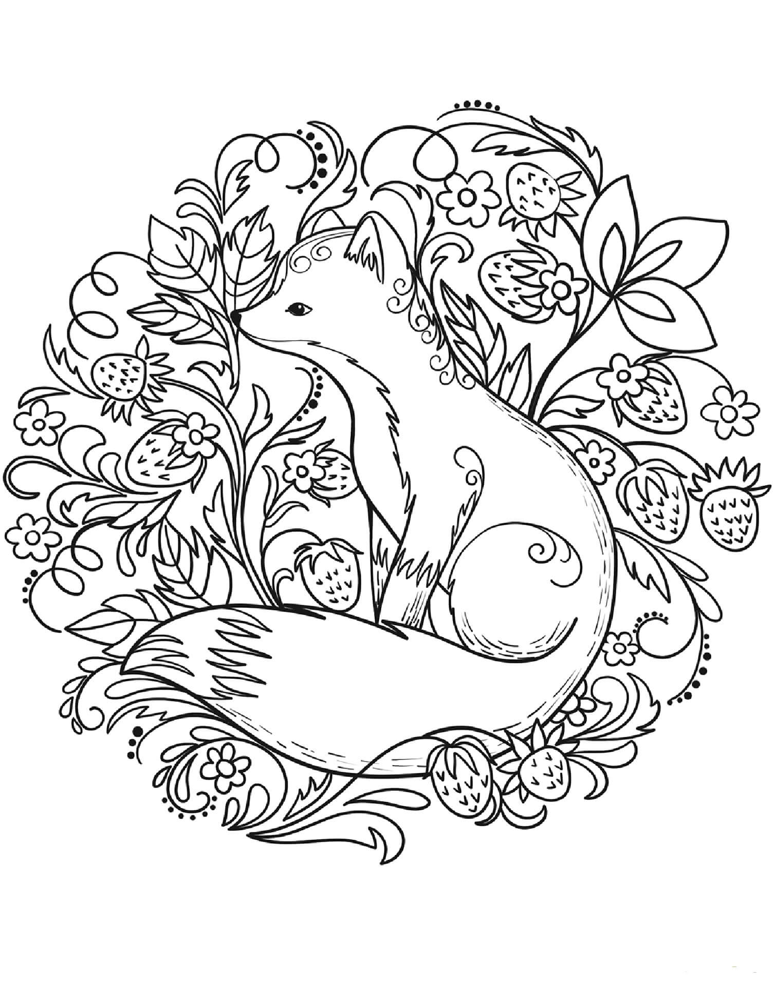 Fox With Leaves And Flowers Mandala Coloring Page Download Print Or Color Online For Free