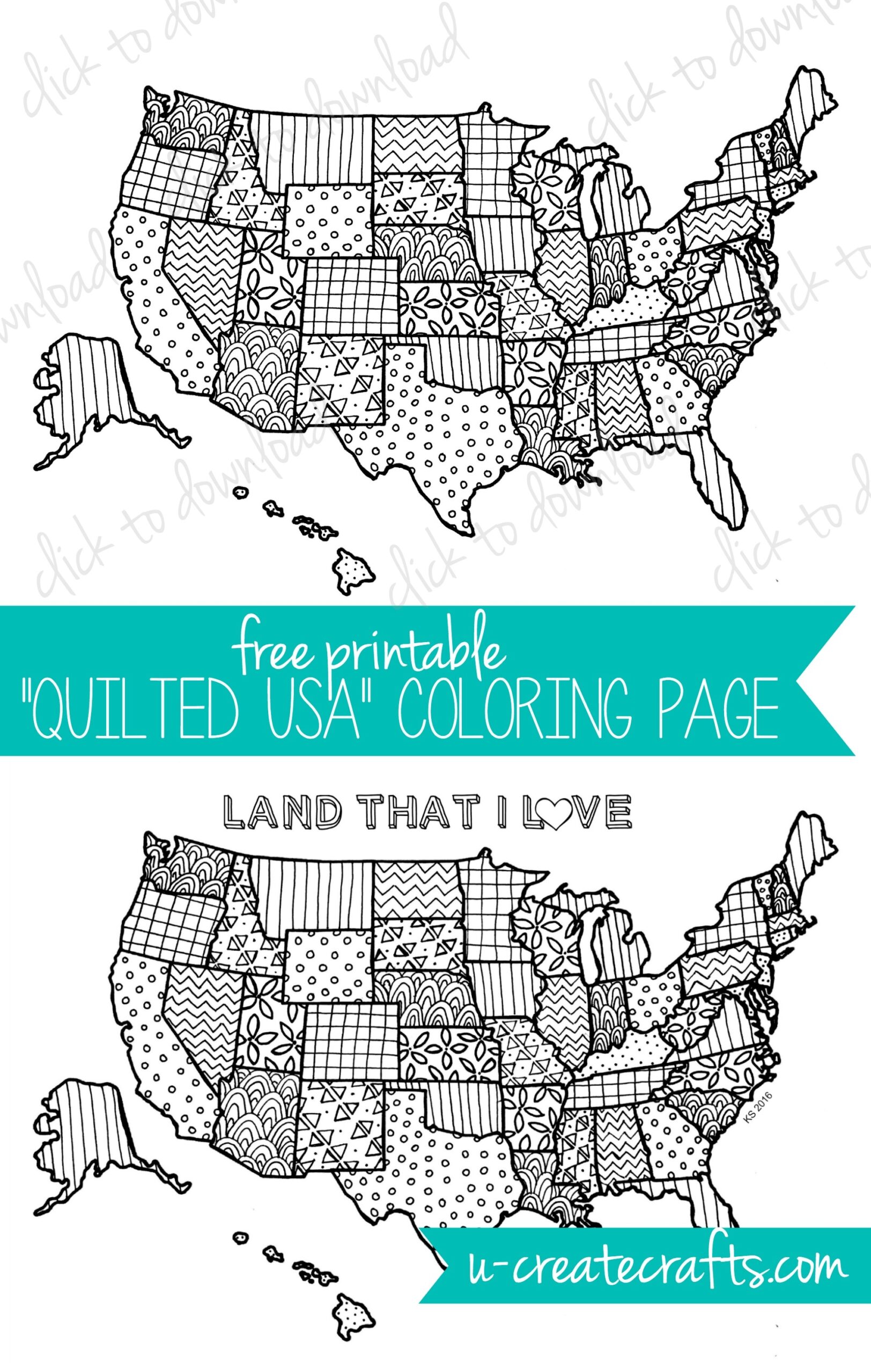 Free Coloring Page Quilted USA