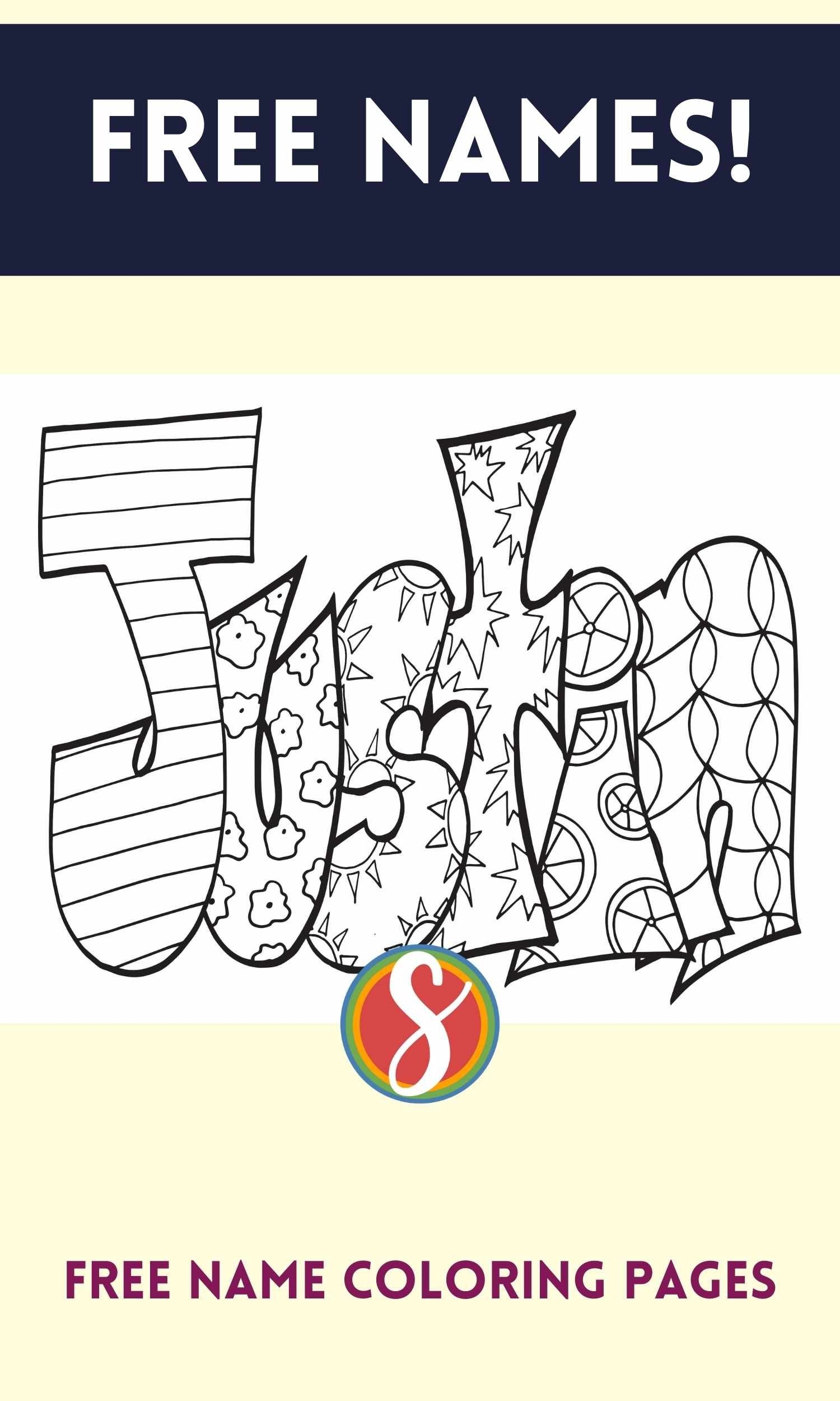 Free JUSTIN Name Coloring Page Printable Stevie Doodles