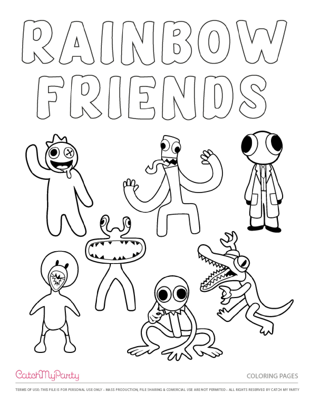 Free Rainbow Friends Party Printables Coloring Pages Catch My Party
