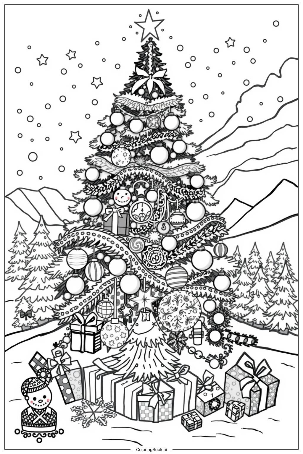 Giant Christmas Ornament And Christmas Tree Coloring Page Free PDF PNG Printable 