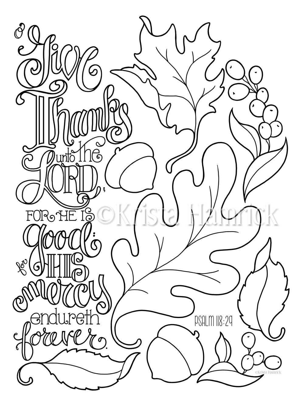 Give Thanks Autumn Leaves Coloring Page 8 5X11 Bible Journaling Tip in 6X8 Etsy