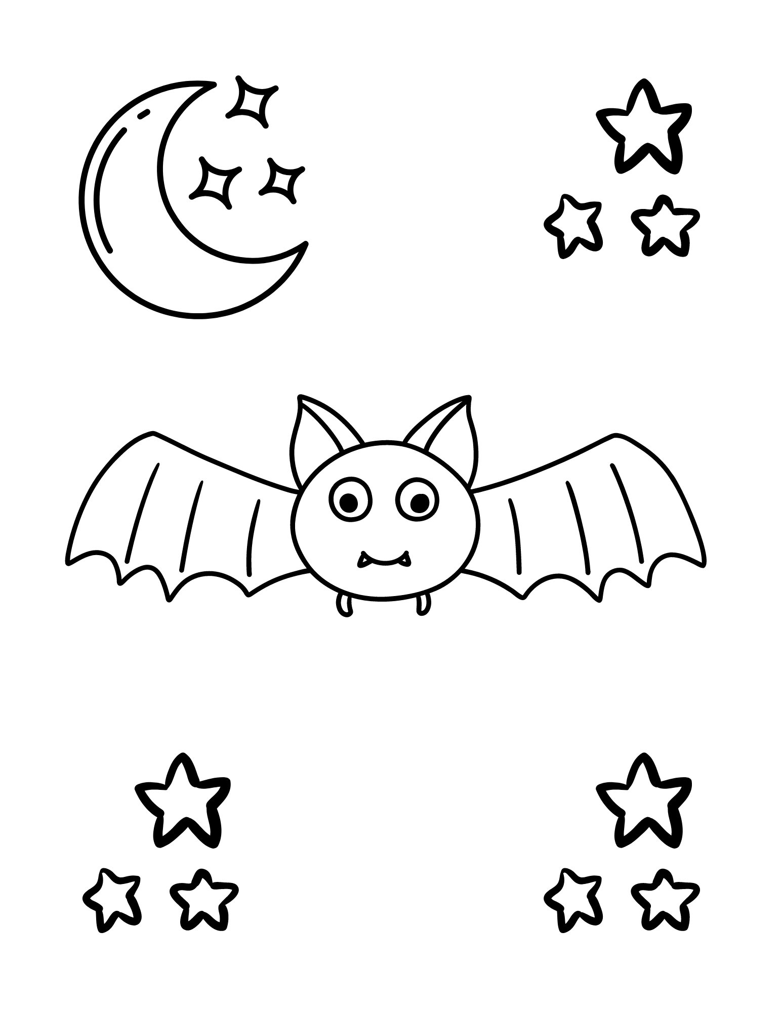 Halloween Coloring Page Bat And Stars
