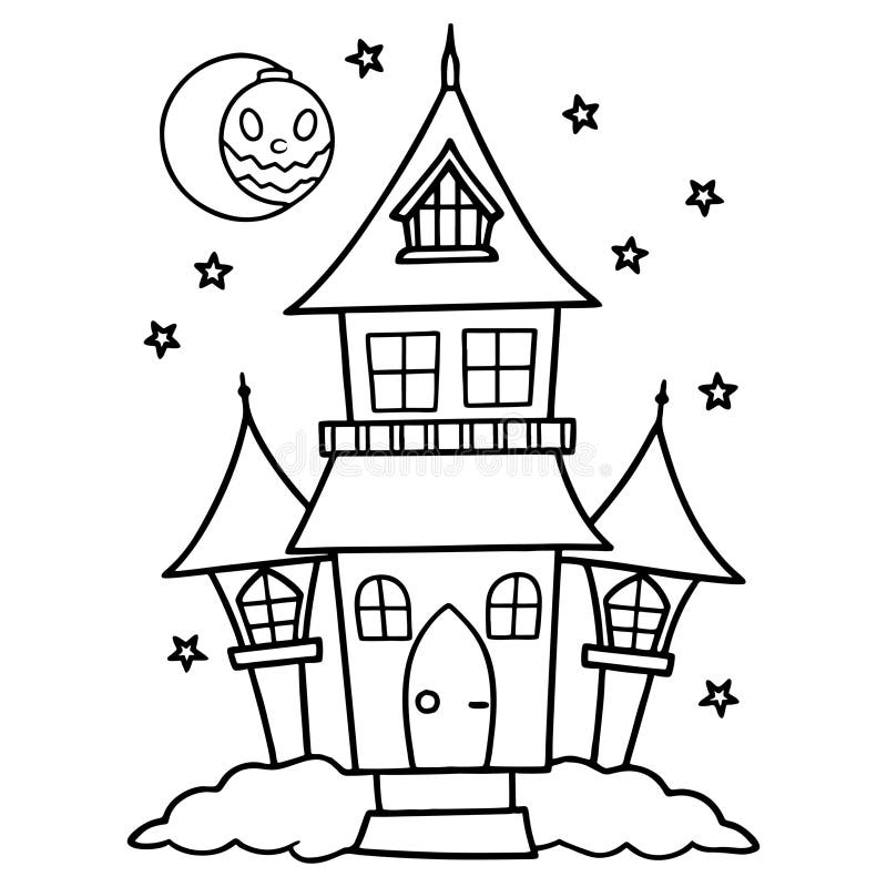 Halloween Haunted House Vector Black And White Halloween Haunted House Coloring Page Stock Illustration Illustration Of Poster Night 329026290
