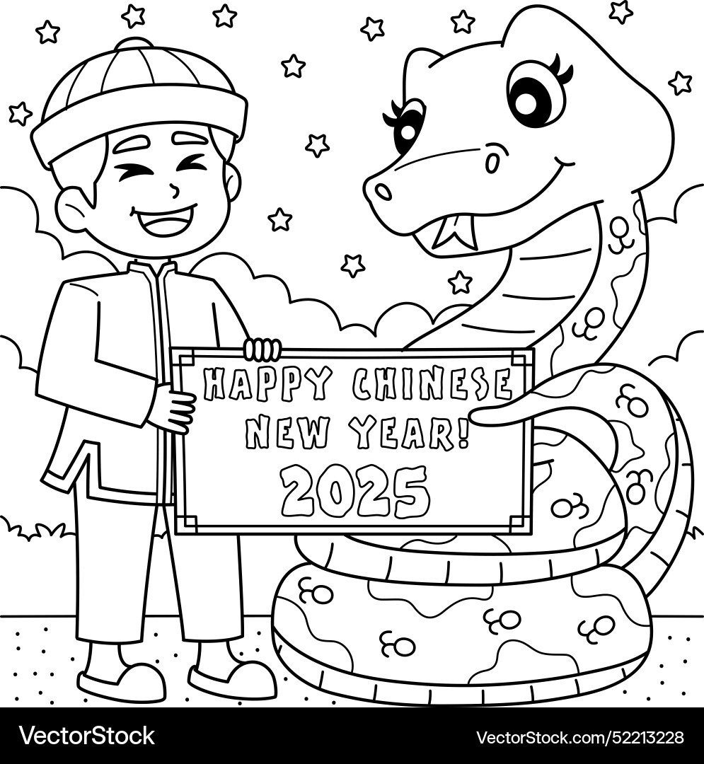 Happy Chinese New Year 2025 Coloring Page For Kids