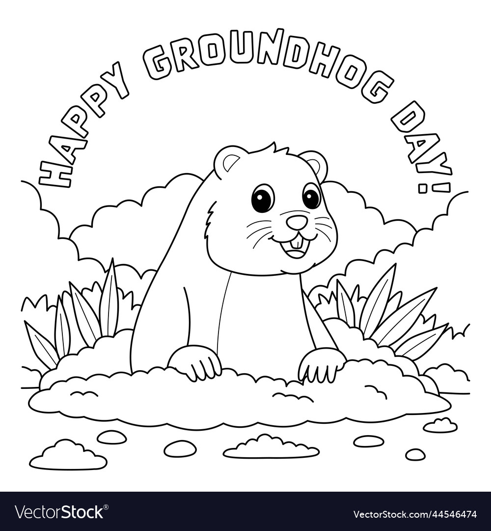 Happy Groundhog Day Coloring Page For Kids Vector Image