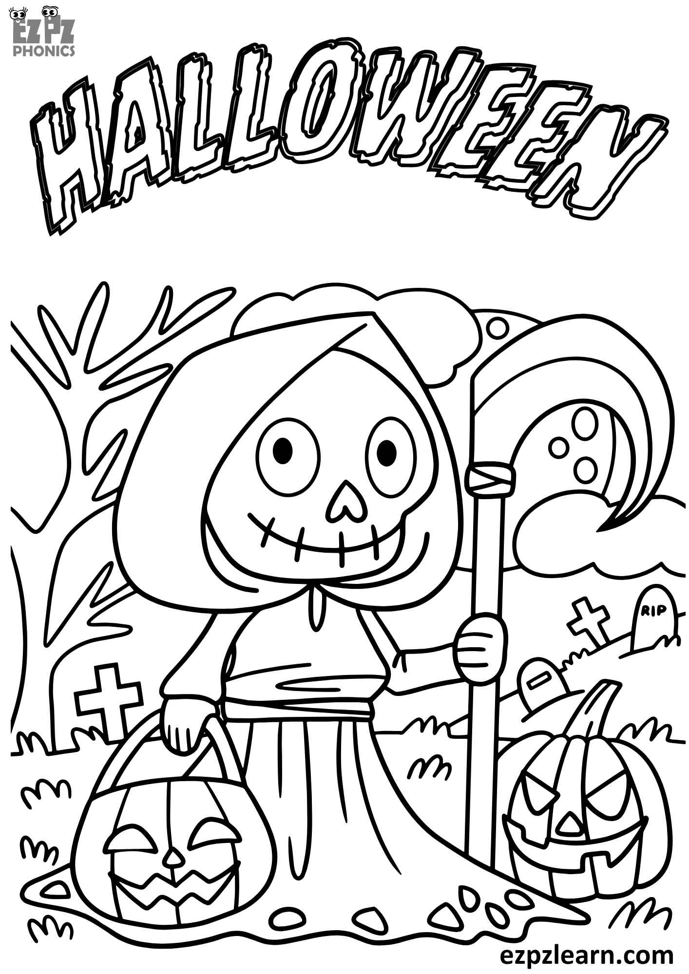 Happy Halloween Coloring Page Skull Printable Free PDF Download 