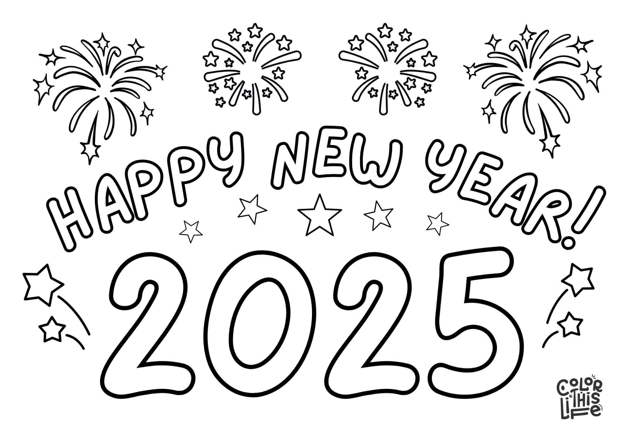 Happy New Year Coloring Page 2025 Color This Life