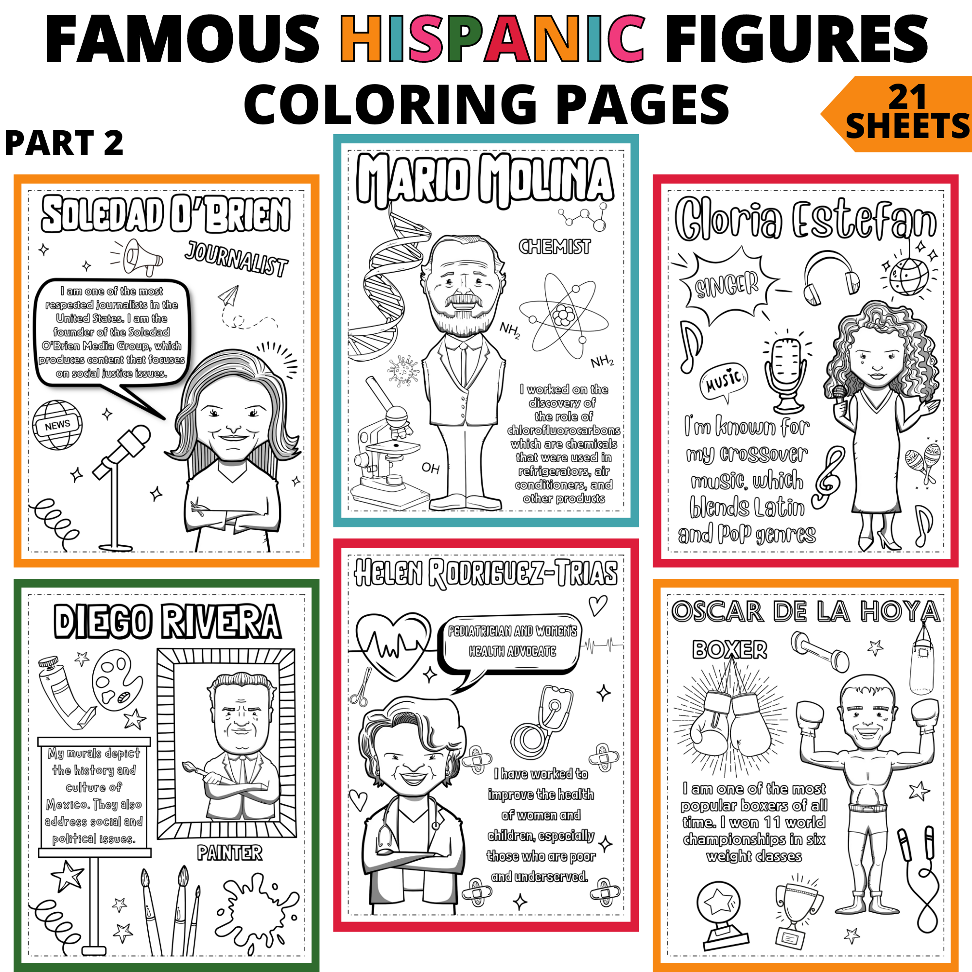 Hispanic Heritage Month Coloring Pages Famous Hispanic Figures 