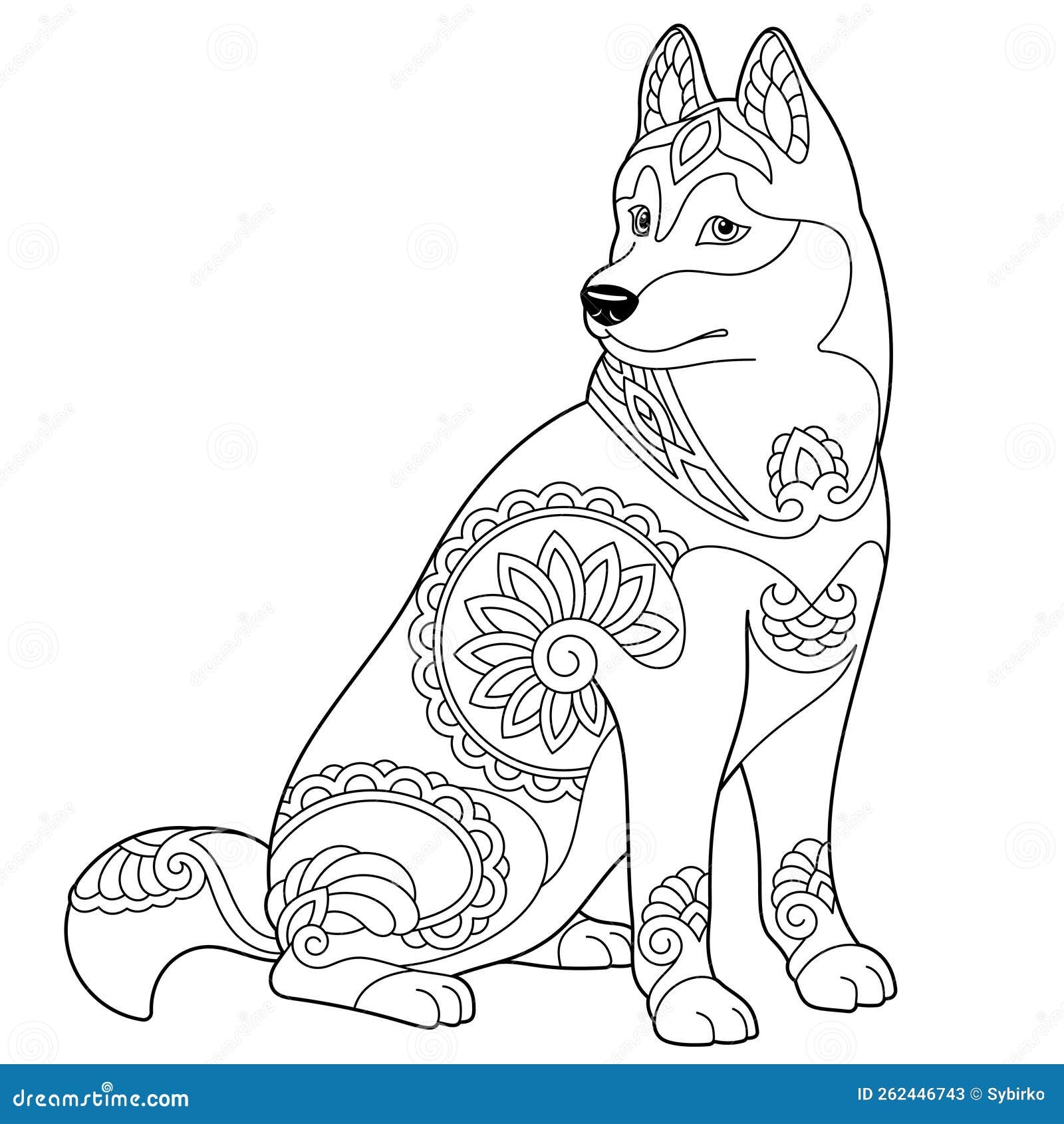 Husky Dog Coloring Page Stock Vector Illustration Of Husky 262446743
