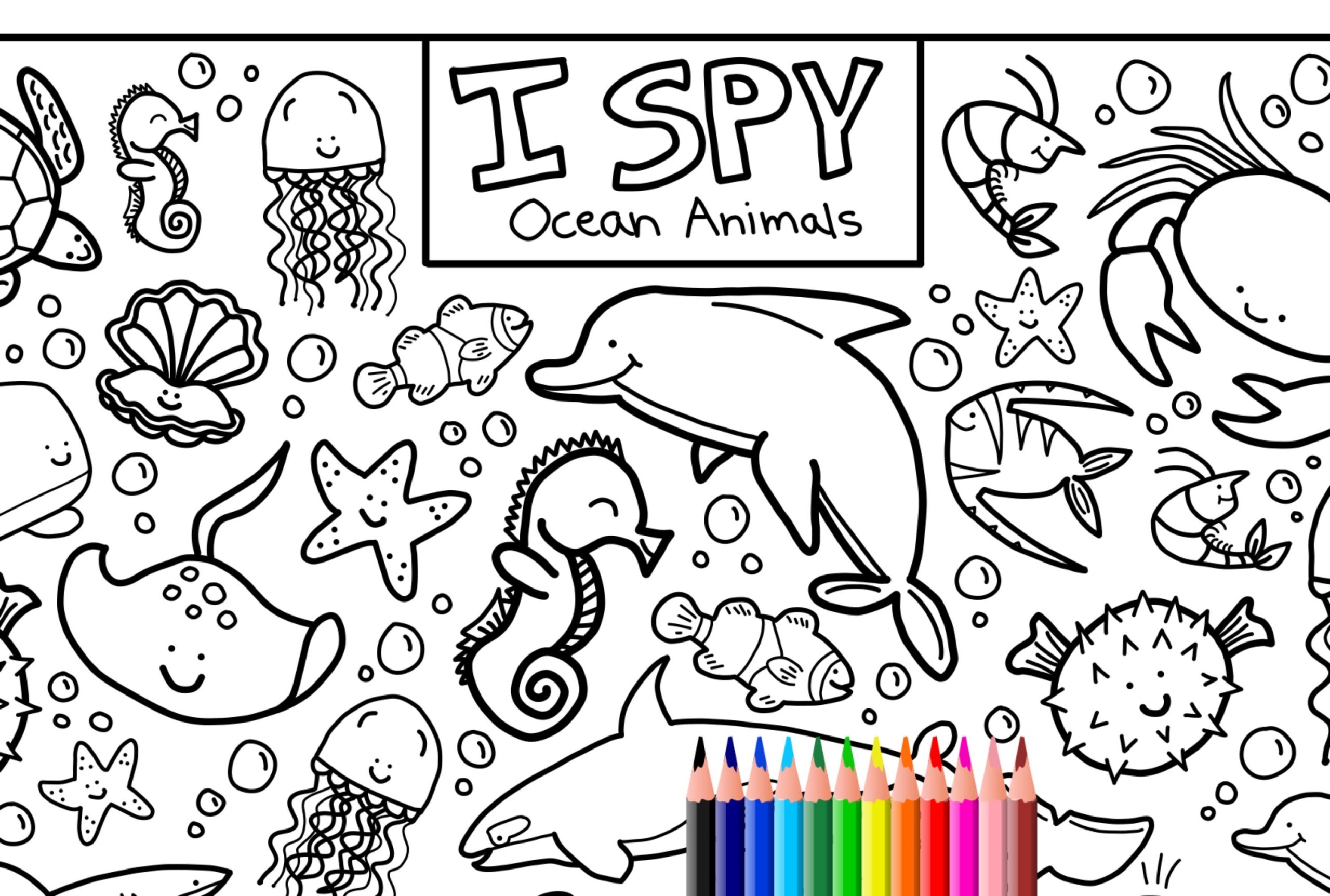 I Spy Ocean Animals Coloring Page Printable Download Colouring Page Kids Search Activity Printout Cute Cartoons Sea Creature Doodles Etsy New Zealand