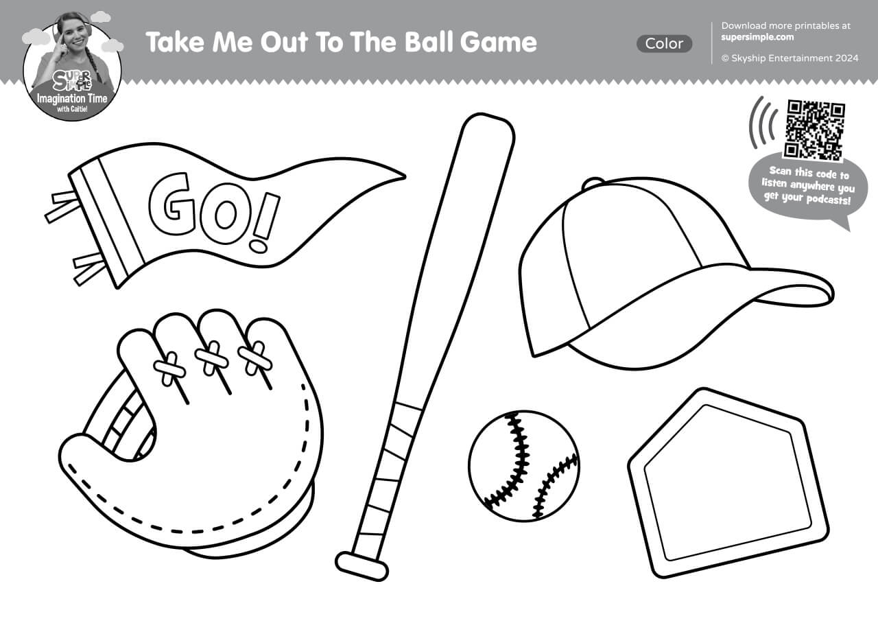 Imagination Time Take Me Out To The Ball Game Coloring Page Super Simple