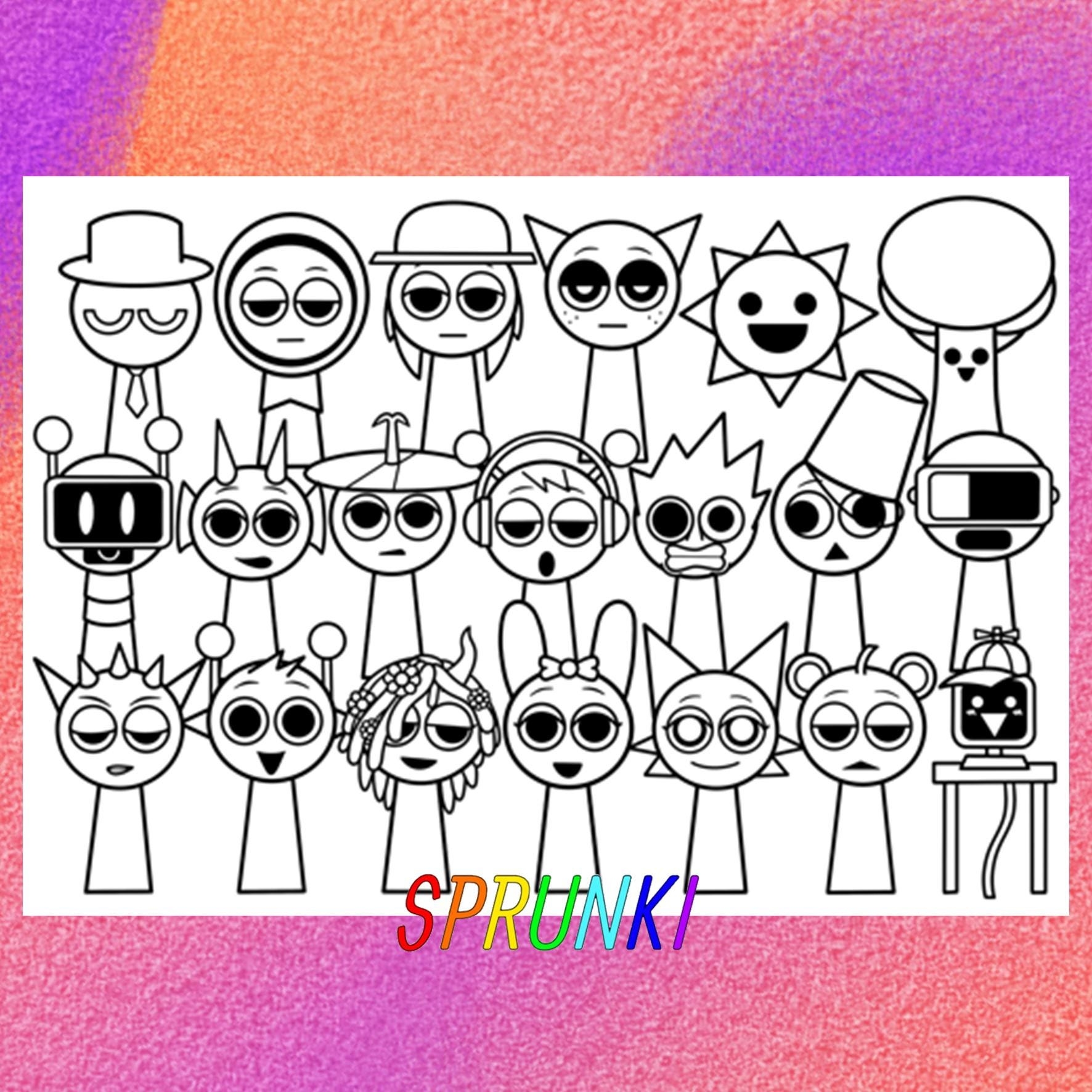 Incredibox Sprunki Coloring Page 1 PNG And 1 PDF A4 Size For Personal Use Only Etsy Canada