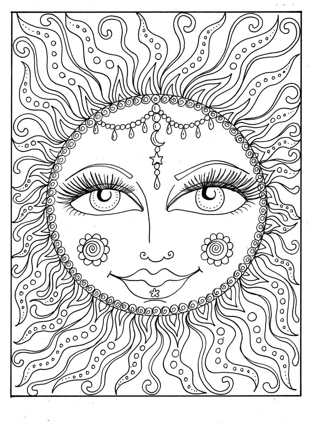 Instant Download SUN Summer Coloring Page Adult Coloring Page To Color Beach Coloring cosmic Celestial