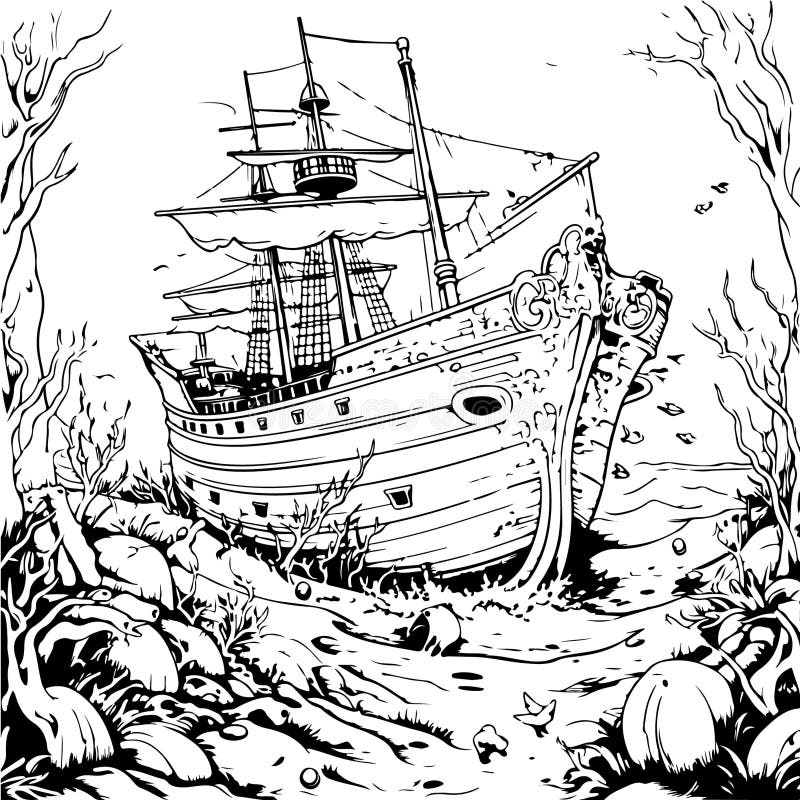 Pirate Ship Coloring Pages Free