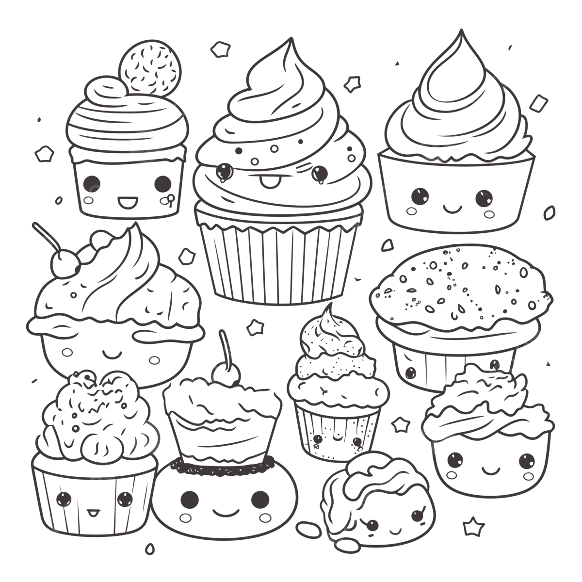 Kawaii Cupcake Coloring Pages Printable Best Outline Sketch Drawing Vector Kawaii Drawing Cake Drawing Wing Drawing PNG And Vector With Transparent Background For Free Download