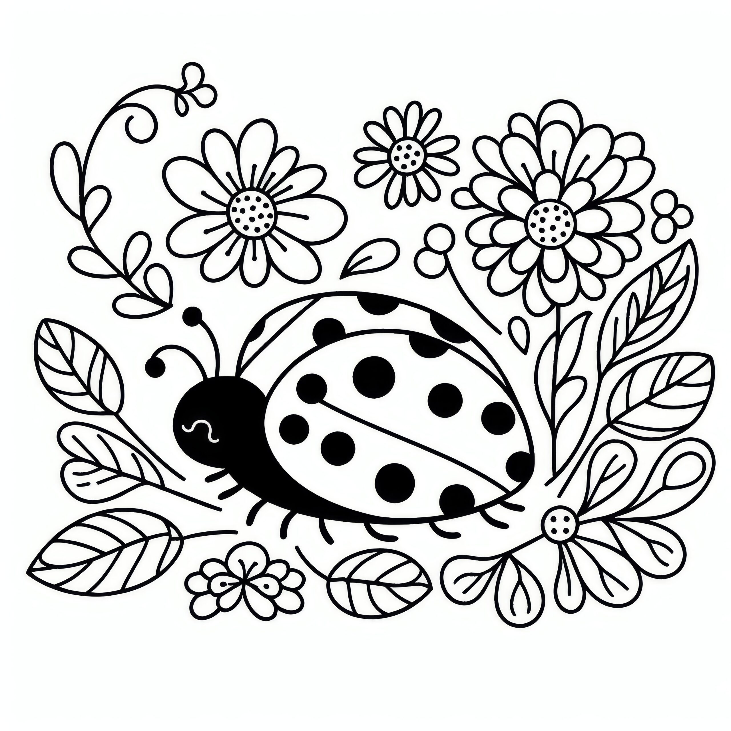 Ladybug In Spring Free Coloring Picture