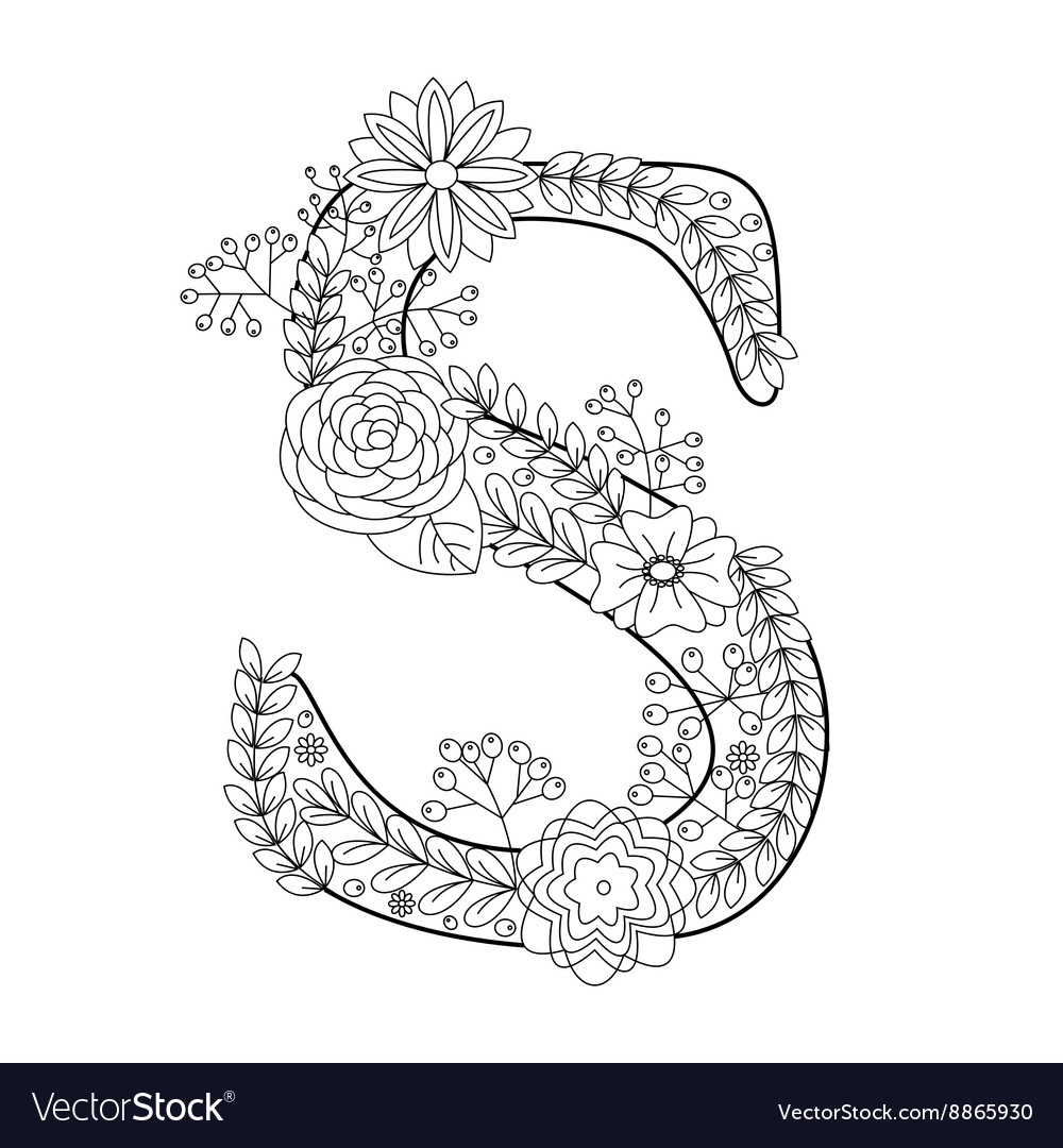 Letter S Coloring Book For Adults Royalty Free Vector Image