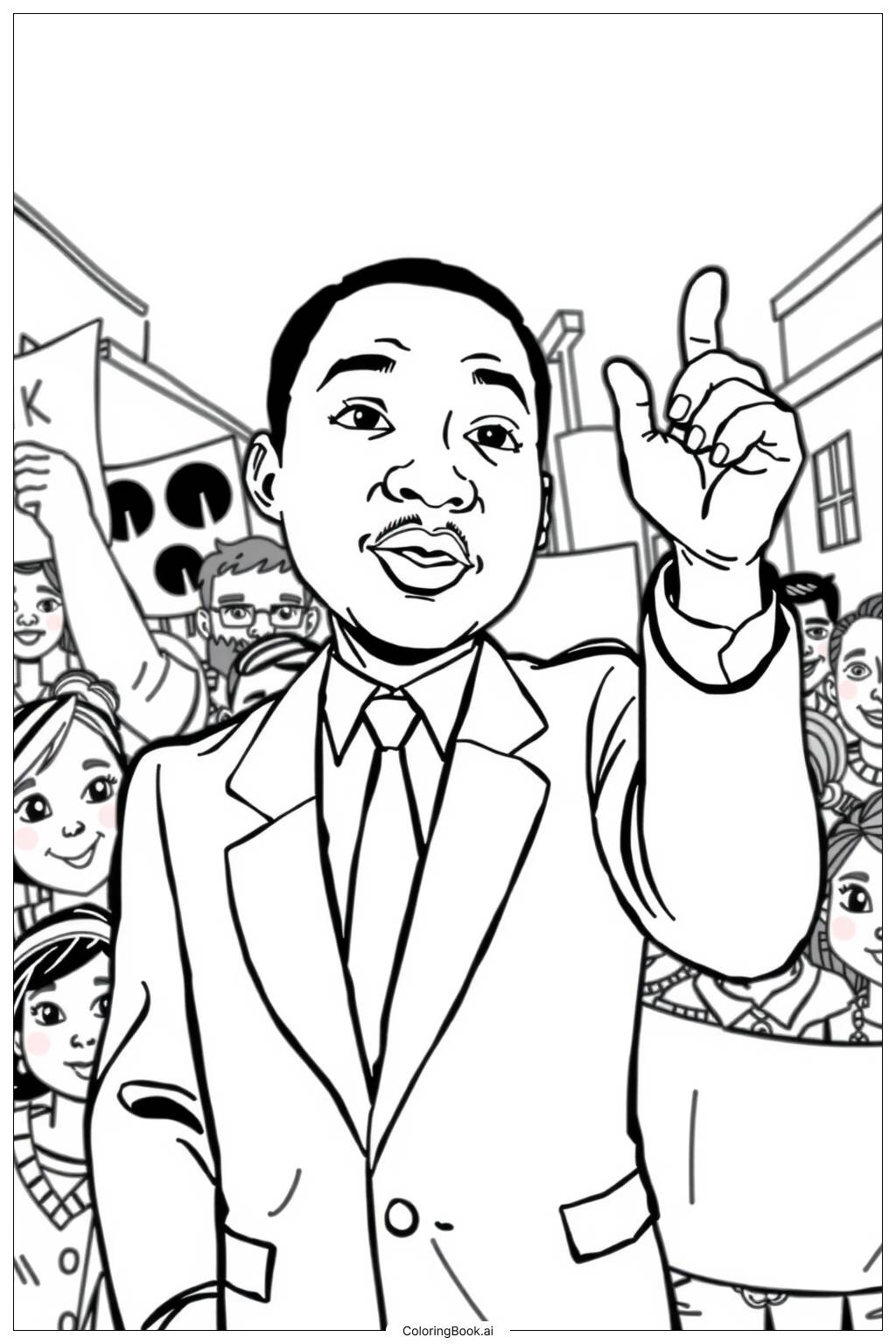 Martin Luther King Leading A Peaceful Demonstration Coloring Page Free PDF PNG Printable 