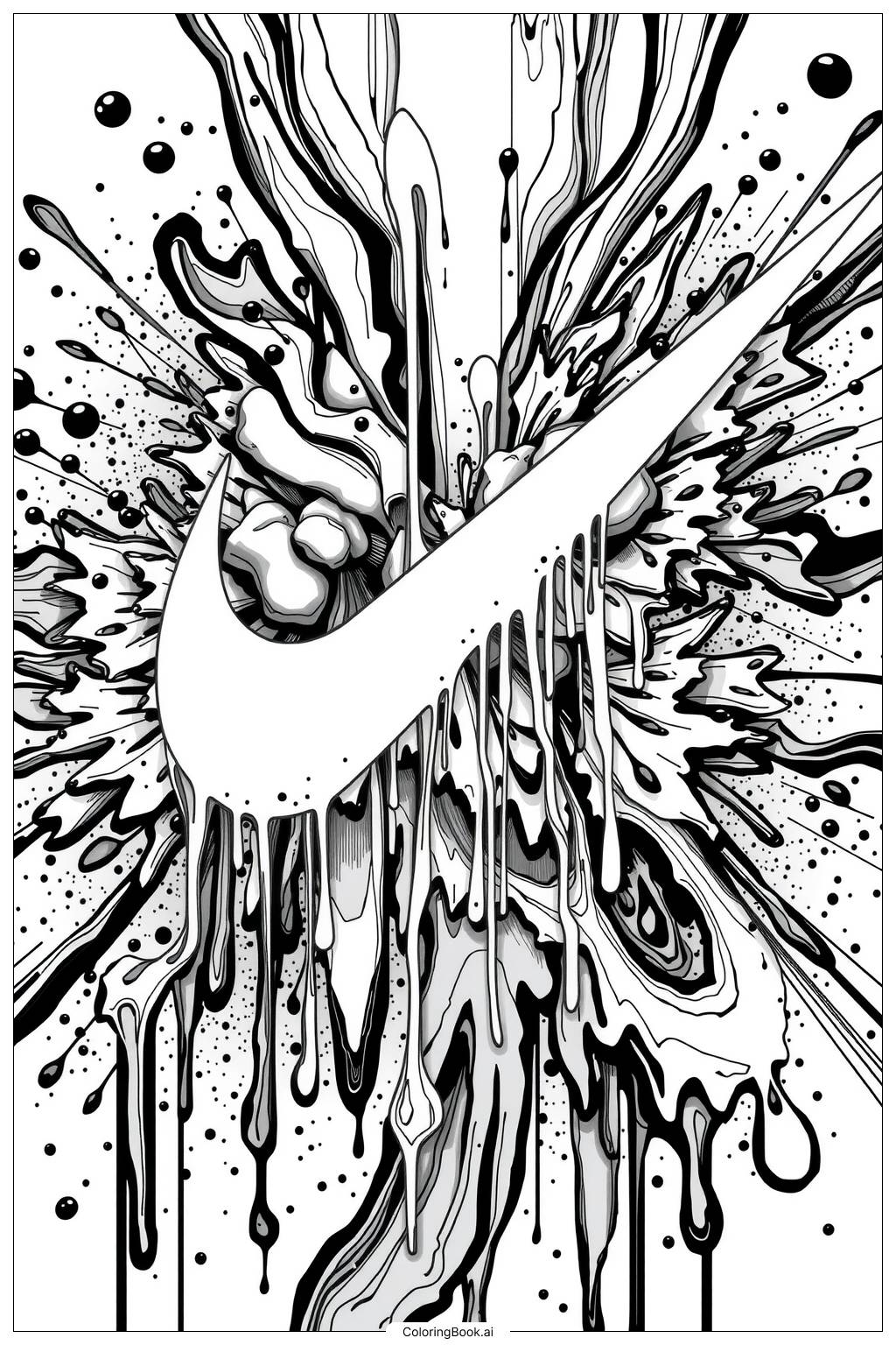 Nike Logo With A Splash Of Paint Design Coloring Page Free PDF PNG Printable 