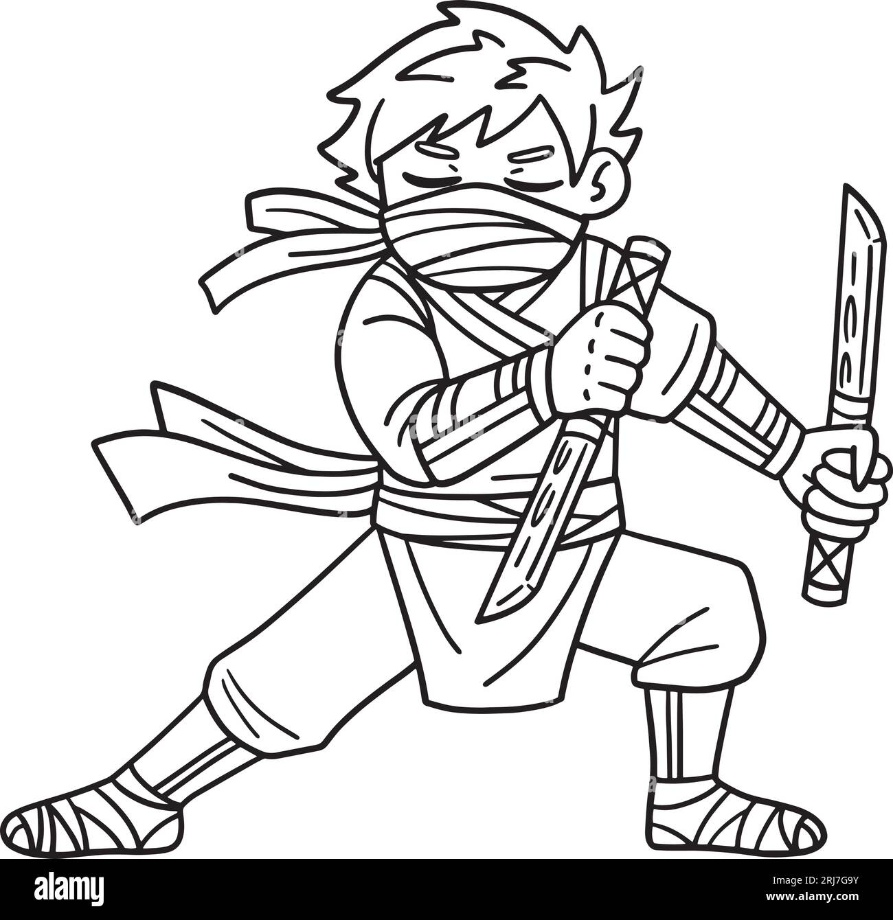 Ninja With Ninjato Isolated Coloring Page For Kids Stock Vector Image U0026 Art Alamy