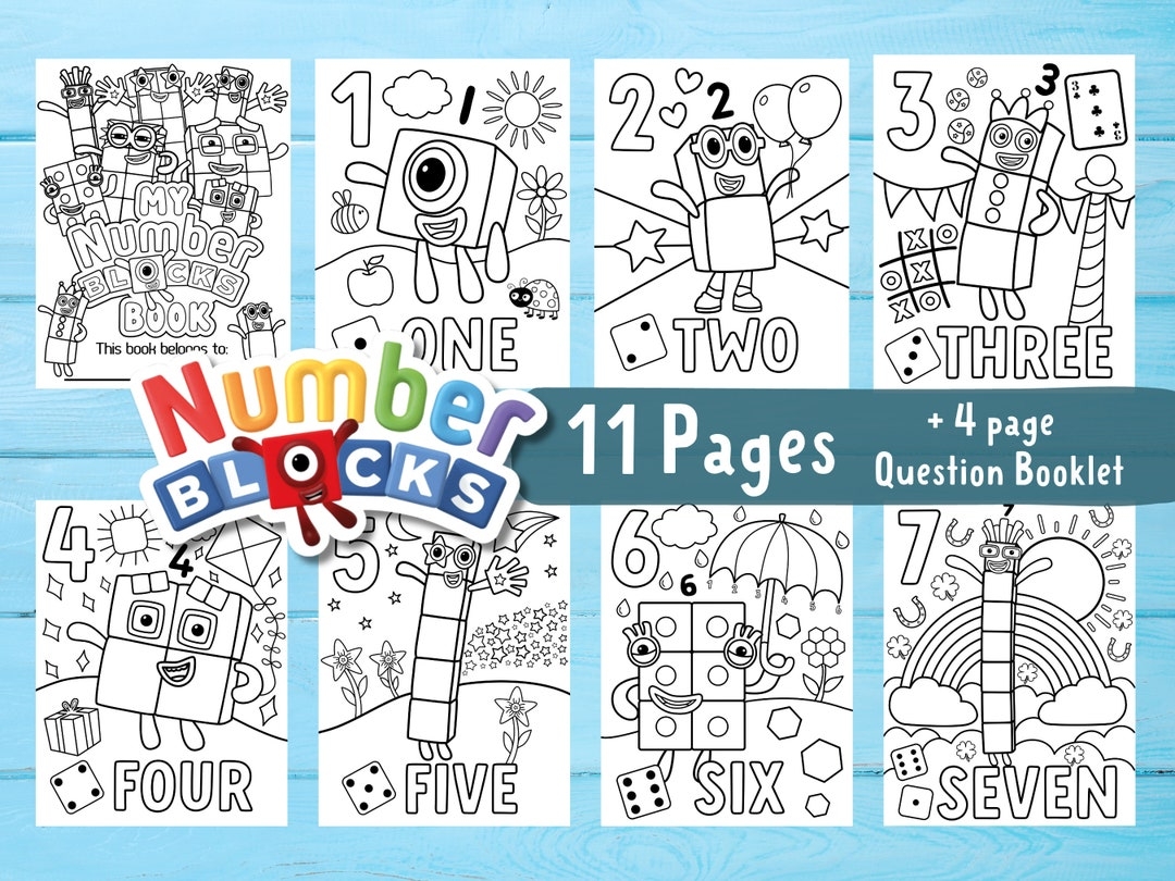 Numberblocks Colouring Pages Digital Printable 11 Pages 4 Pages Of Interactive Questions Numberblocks 1 To 10 Coloring Book Etsy