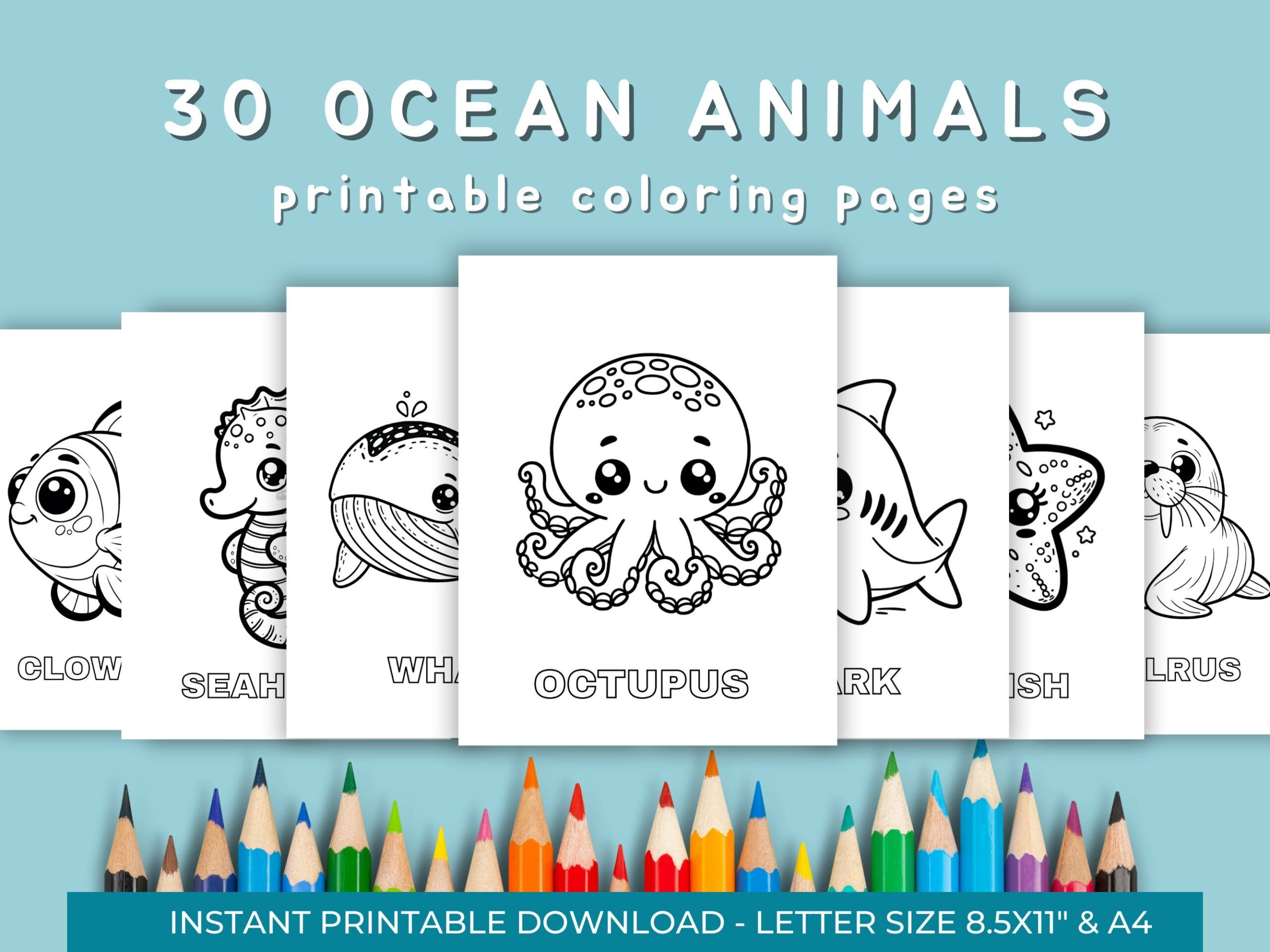 Ocean Animals Coloring Pages For Kids Toddlers Preschoolers educational Underwater Sea Life Simple Coloring Pages Printable Kindergarten Etsy