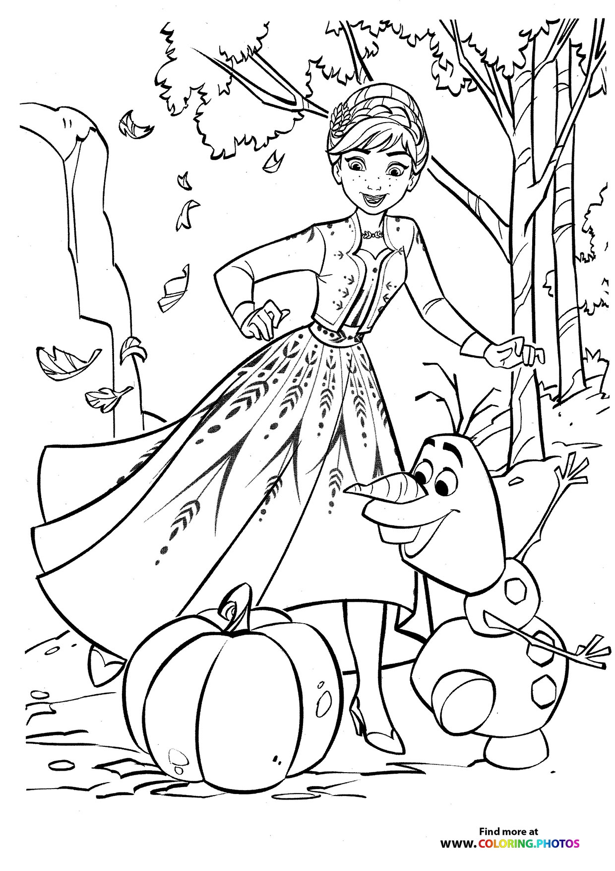 Olaf And Anna With A Pumpkin Coloring Pages For Kids