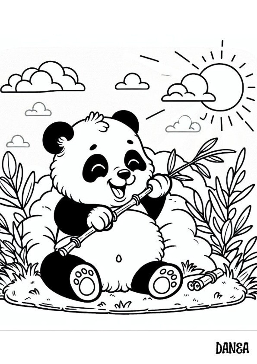 Panda With Bamboo Printable Coloring Page Kids Printable Coloring Page Etsy UK
