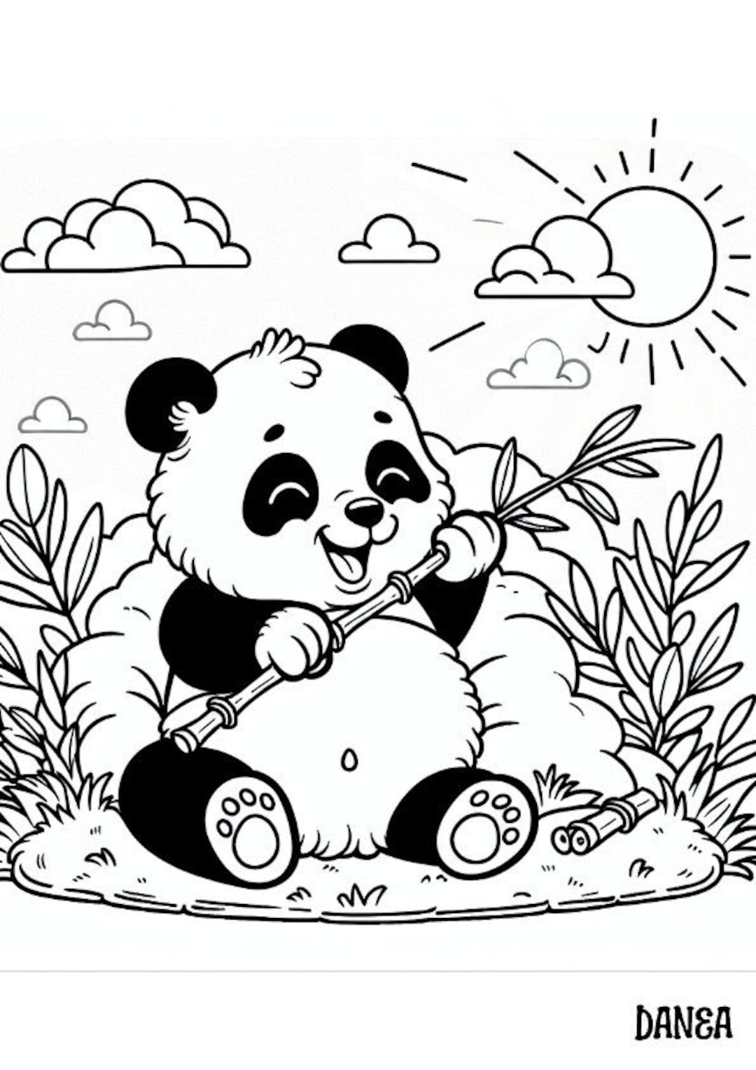 Panda With Bamboo Printable Coloring Page Kids Printable Coloring Page Etsy UK