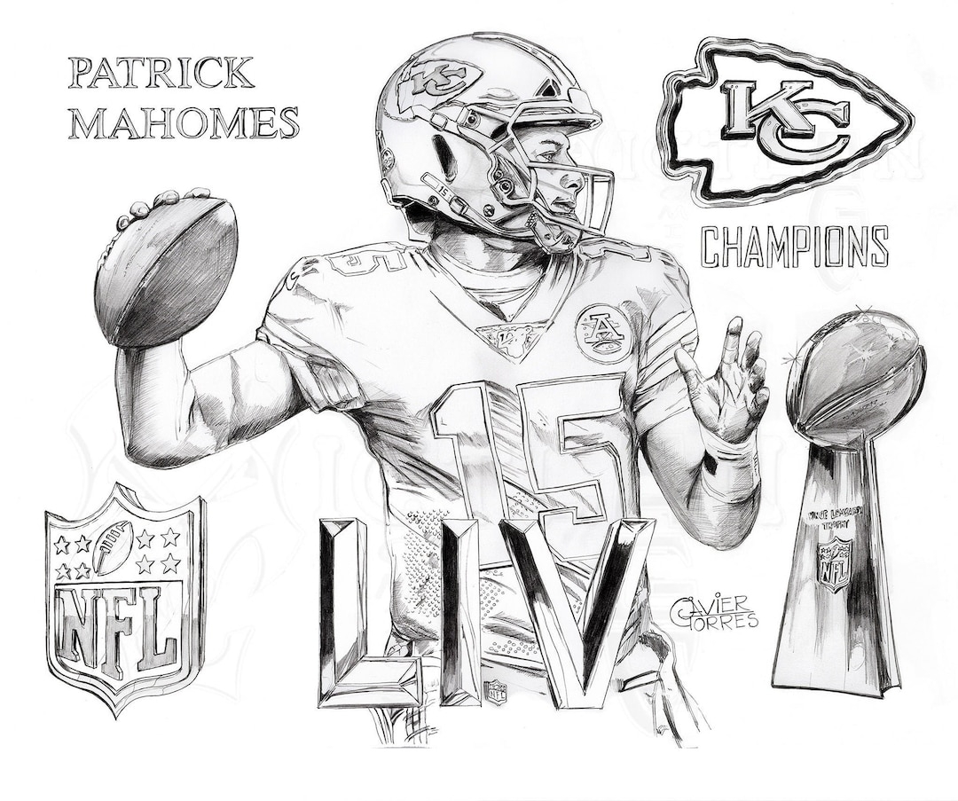 Patrick Mahomes Print B W Etsy